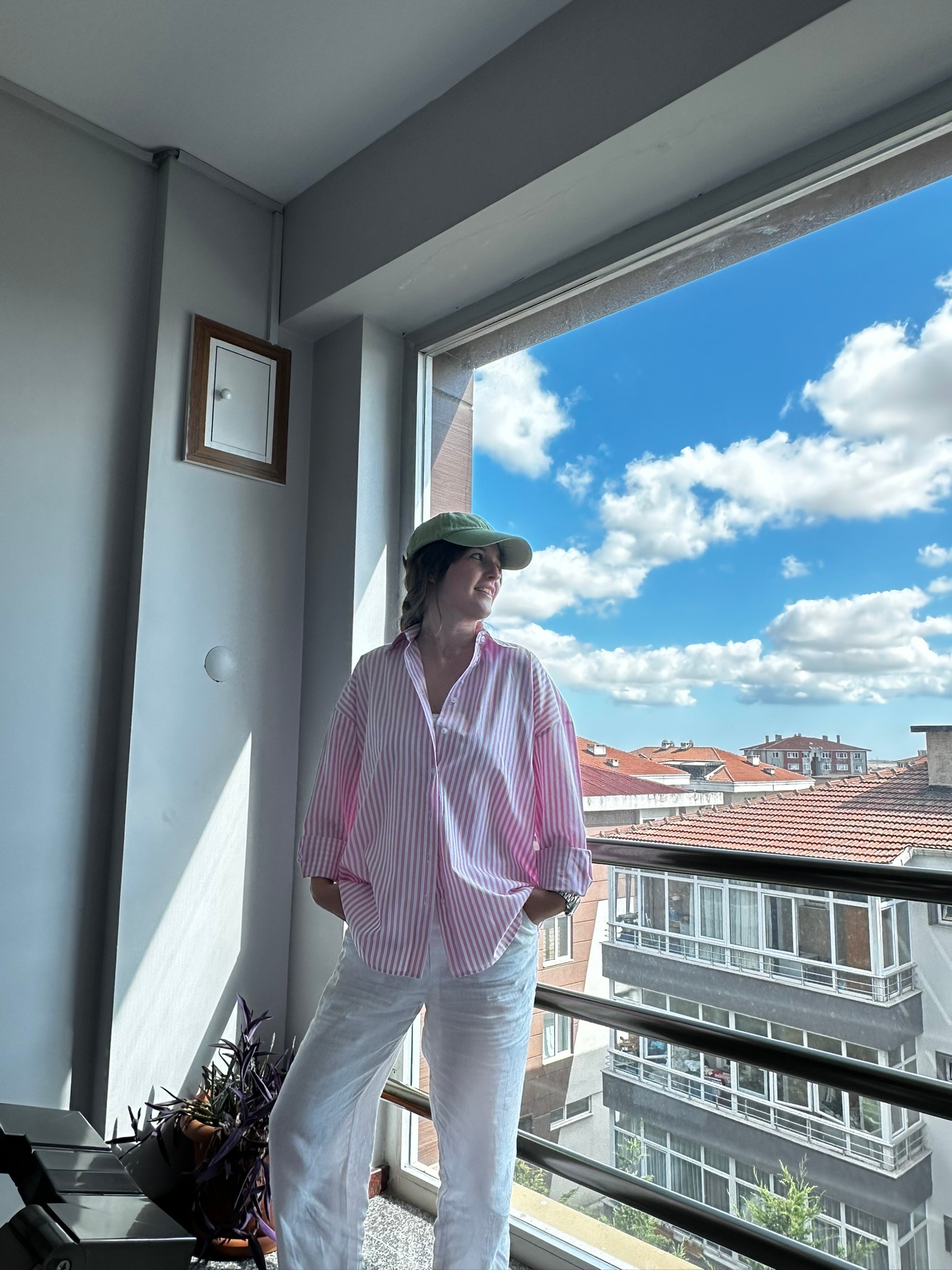 pembe çizgili oversize gömlek