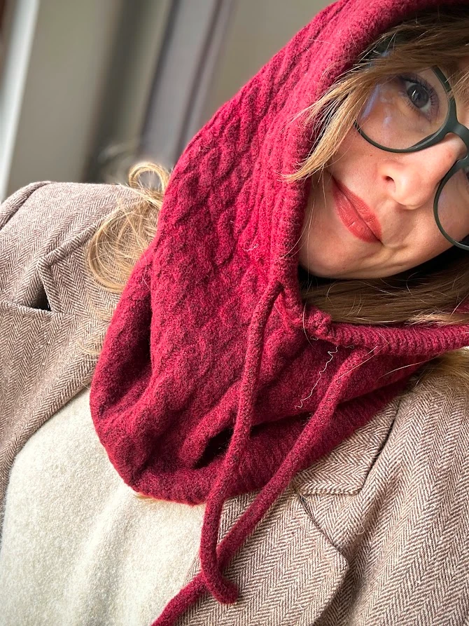 Bordo Balık Sırtı Örgü Kalın Balaklava