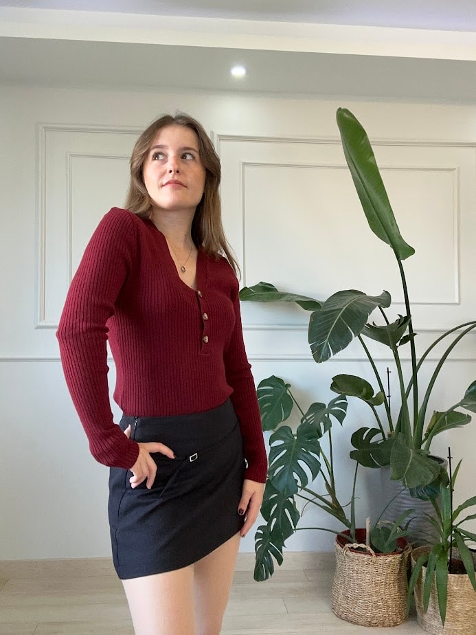 Orijinal Marka Bordo Renk Yumuşak Kumaş Triko 