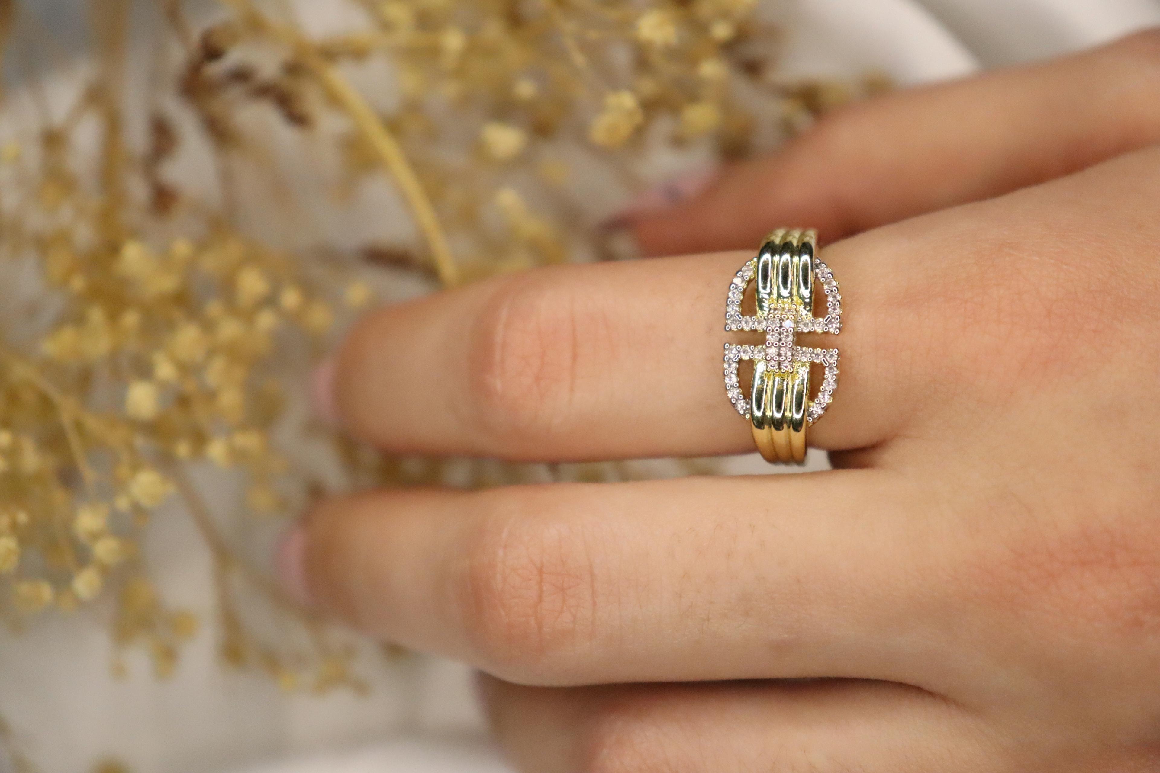14k Ayarlanabilir Zirkon Taşlı Yüzük 