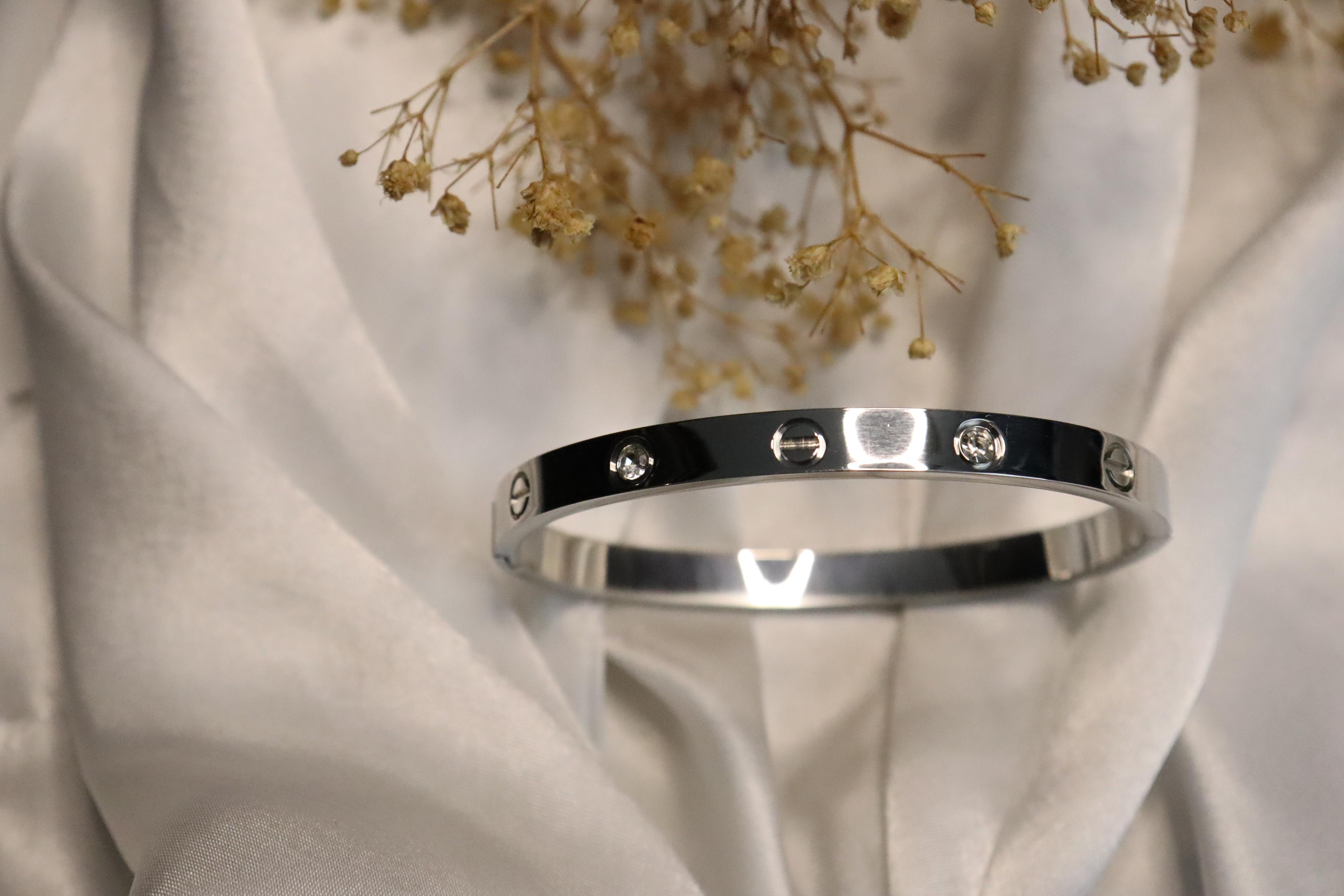 Silver Cartier Kelepçe Standart Boy Zirkon Taşlı