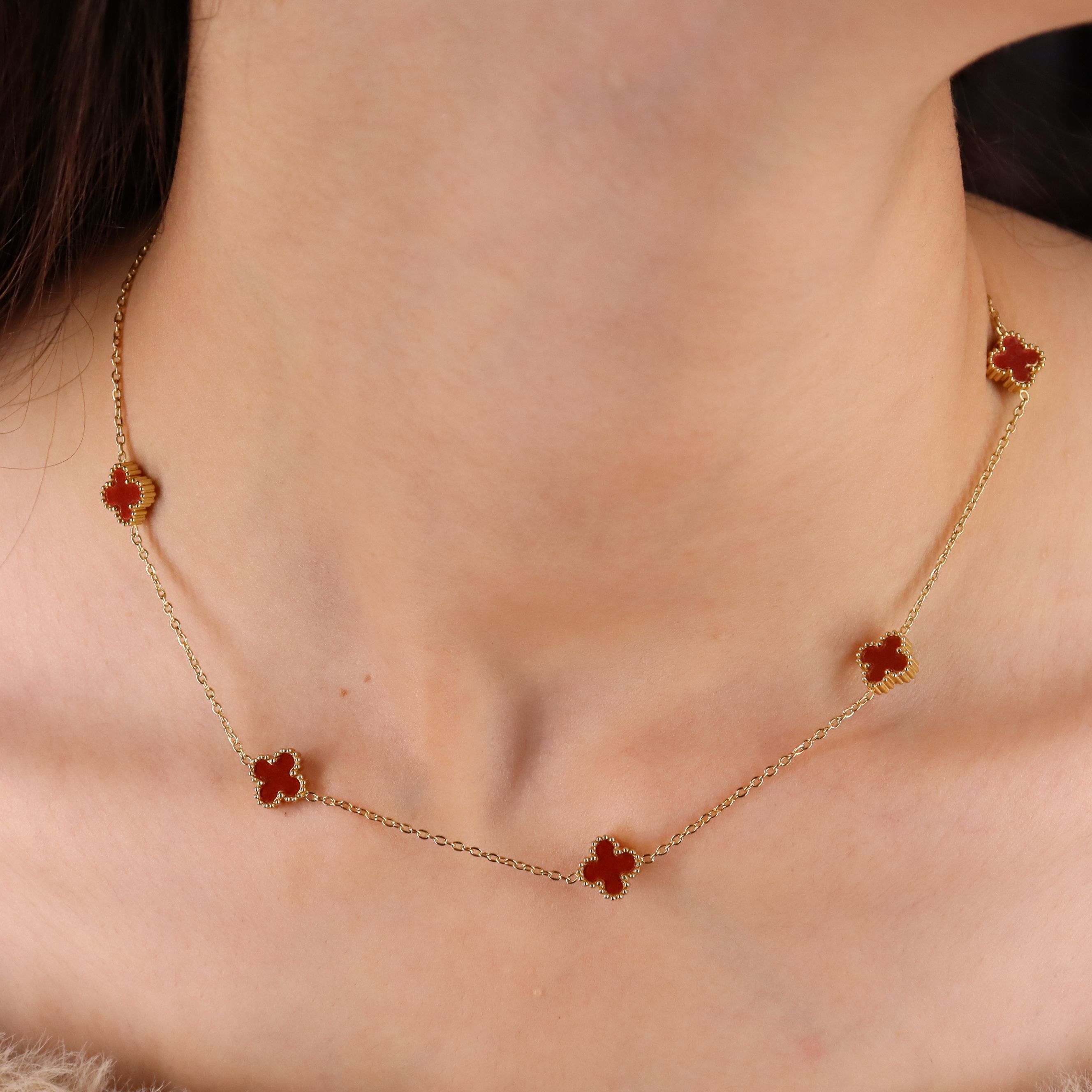 Bordo 5'li Minimal Yonca Kolye 