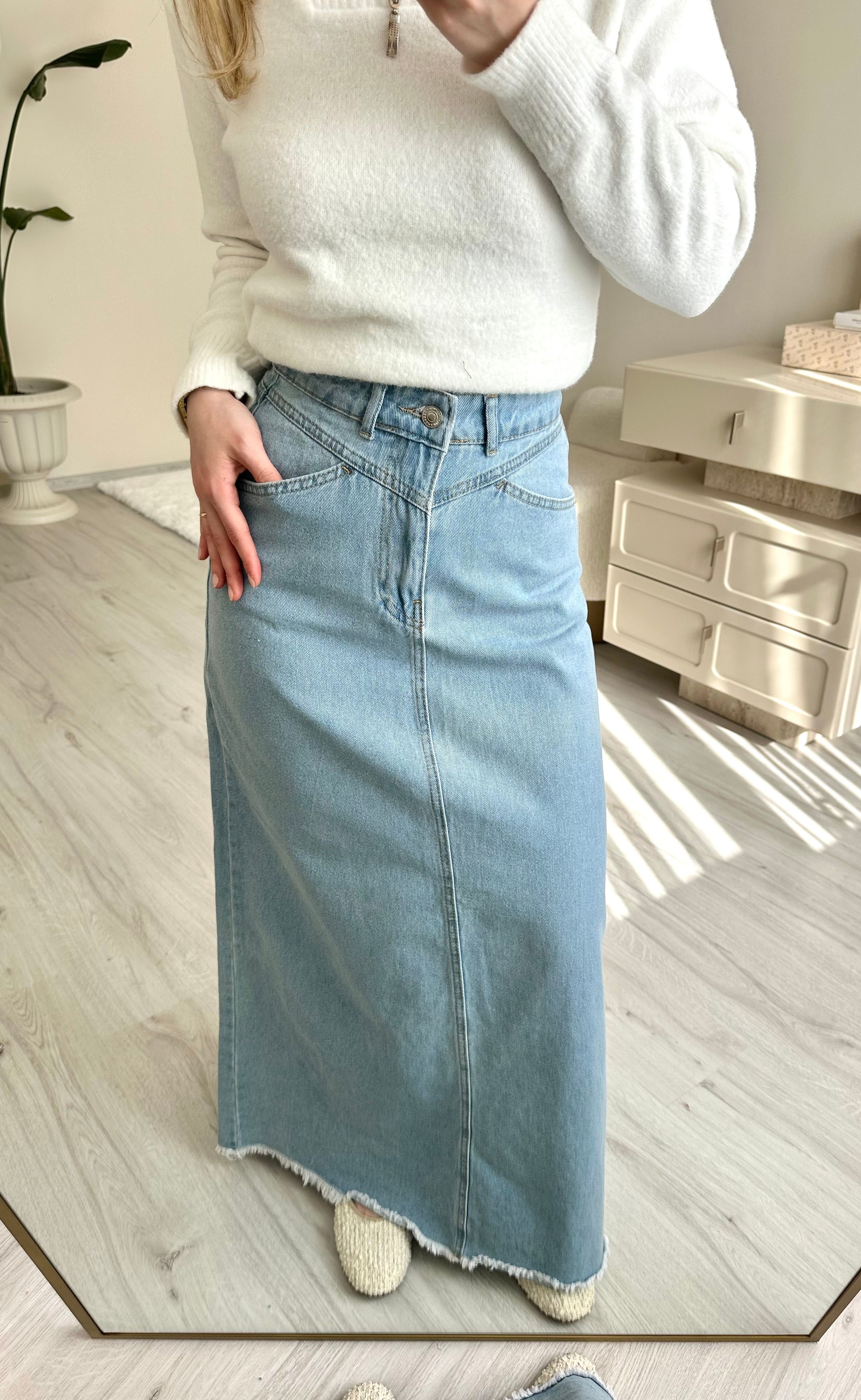 Grace Maxi Boy Cep Detaylı Jean Etek