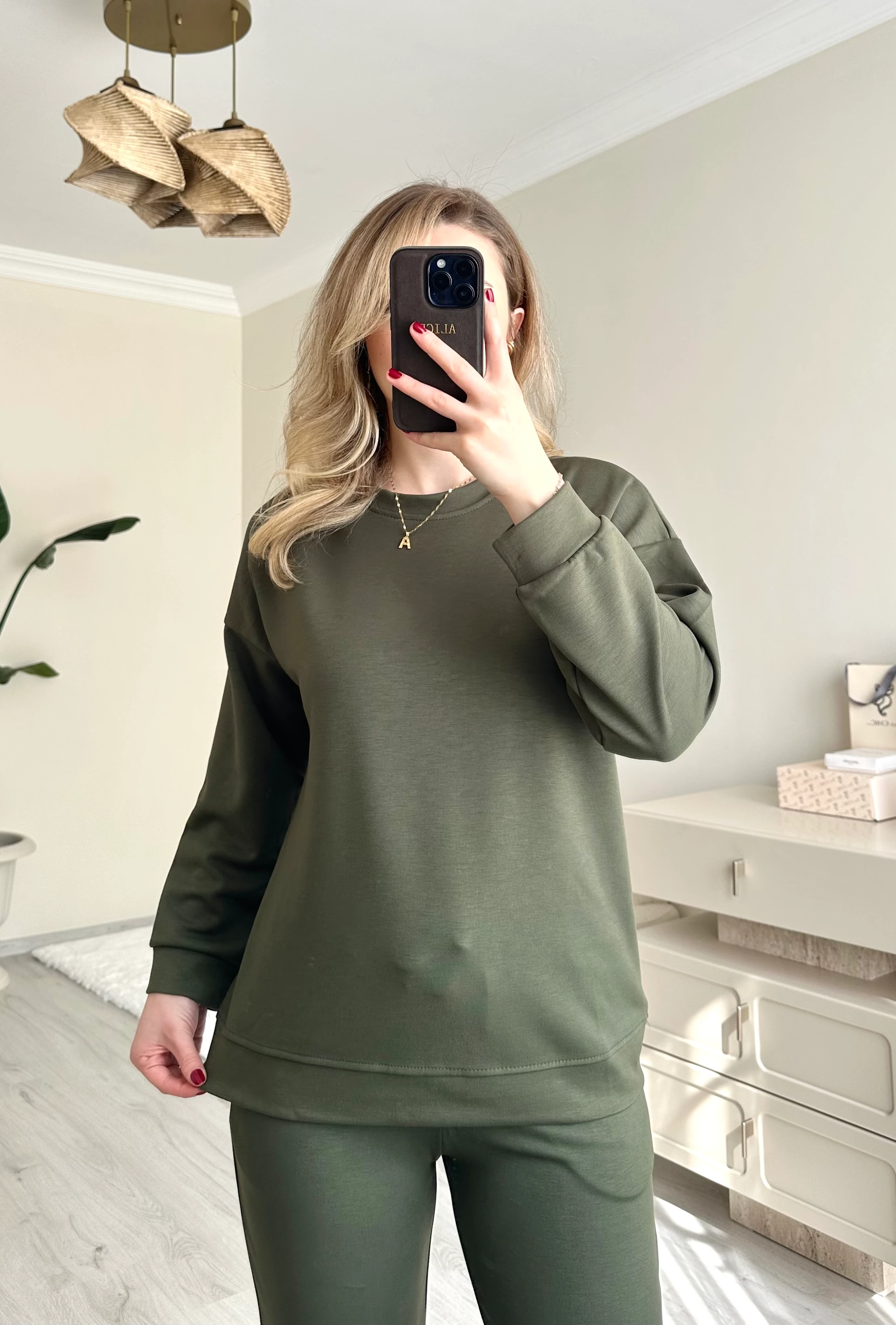 Modal Kumaş Oversize Haki Sweat