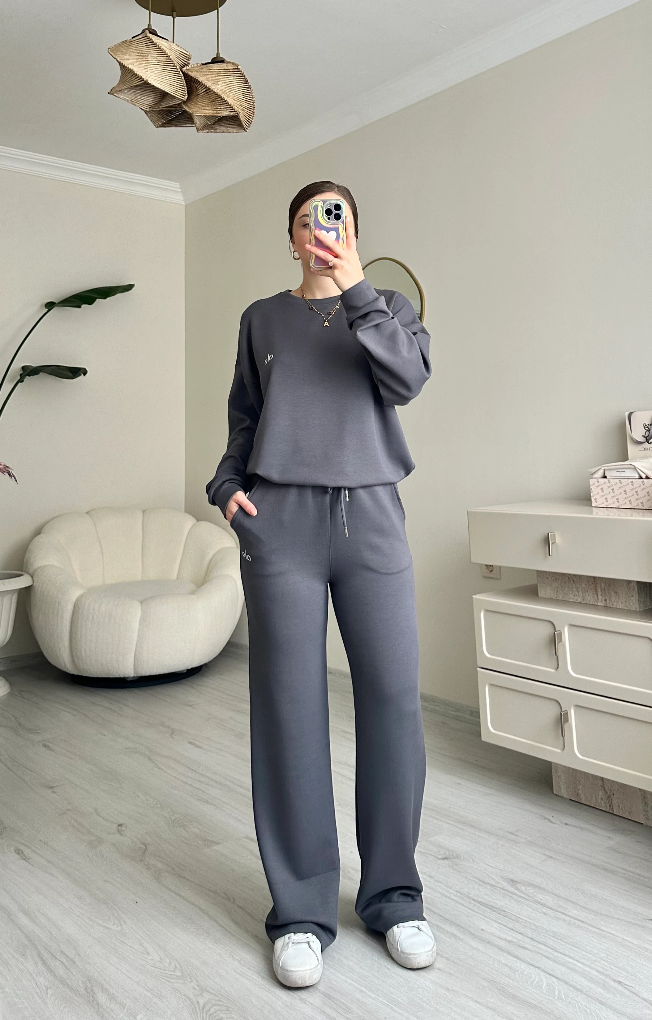 Premium Oversize Beli Lastikli Modal Takım - Antrasit