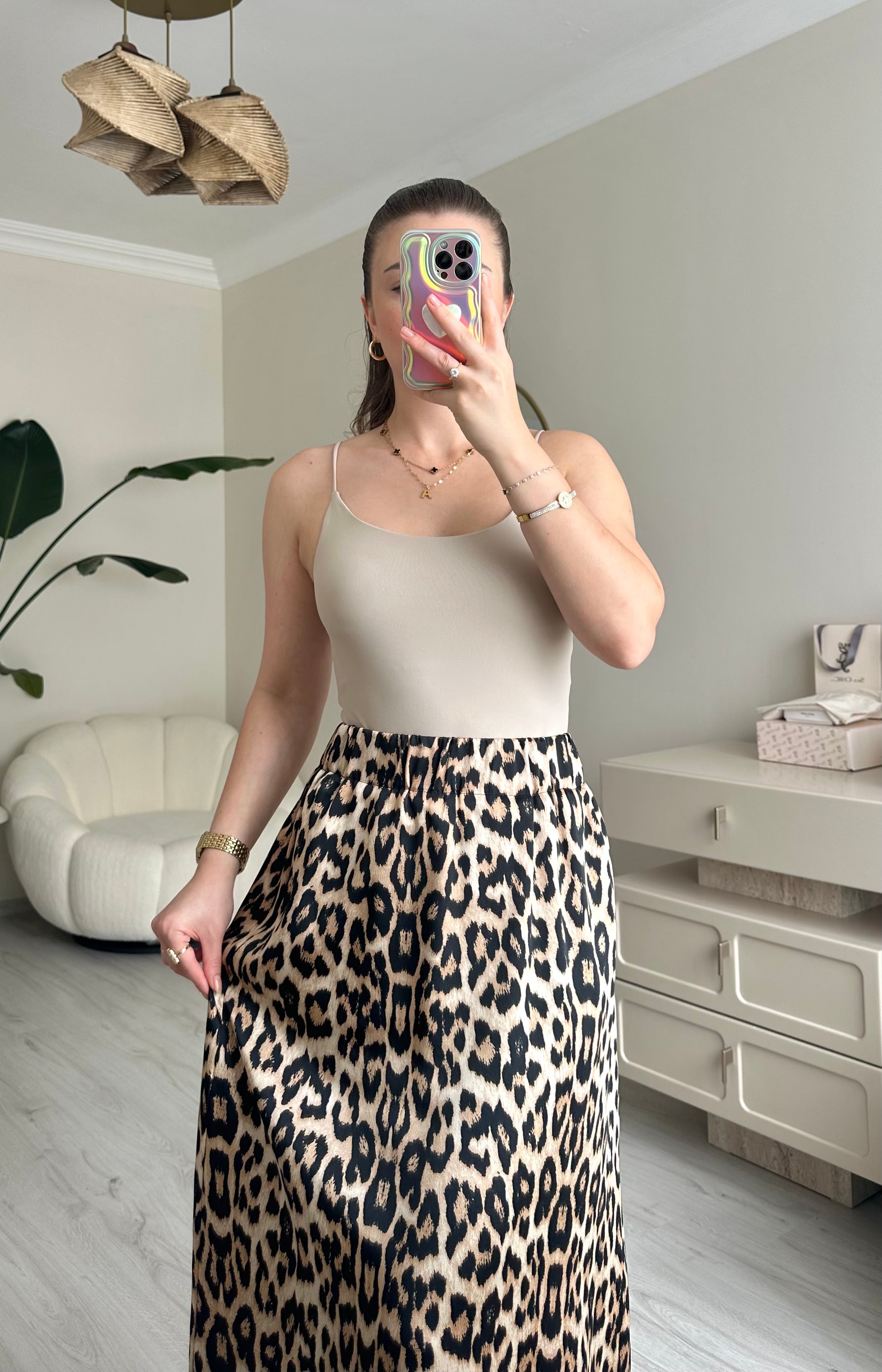 Saten Maxi Boy Beli Lastikli Etek