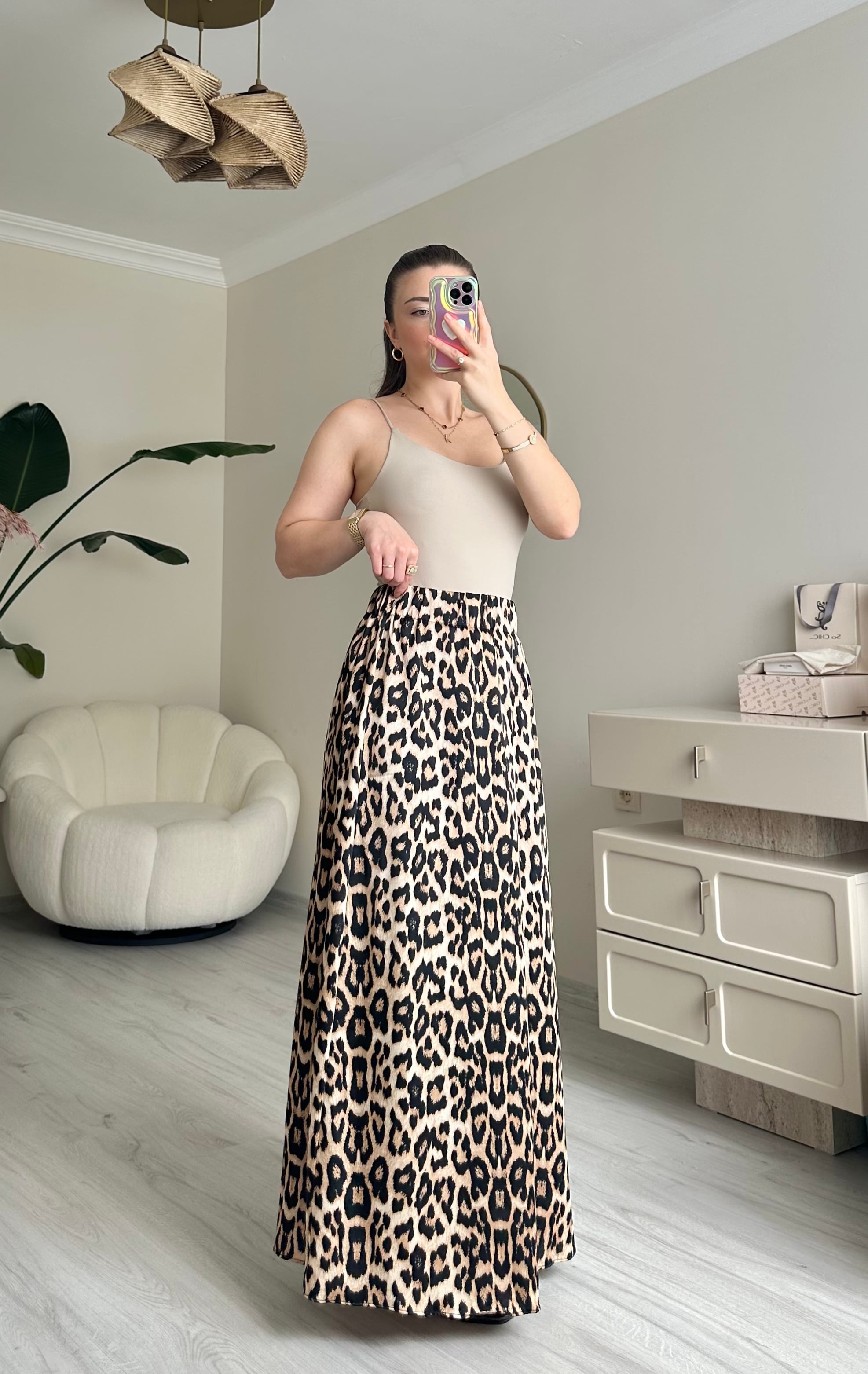 Saten Maxi Boy Beli Lastikli Etek