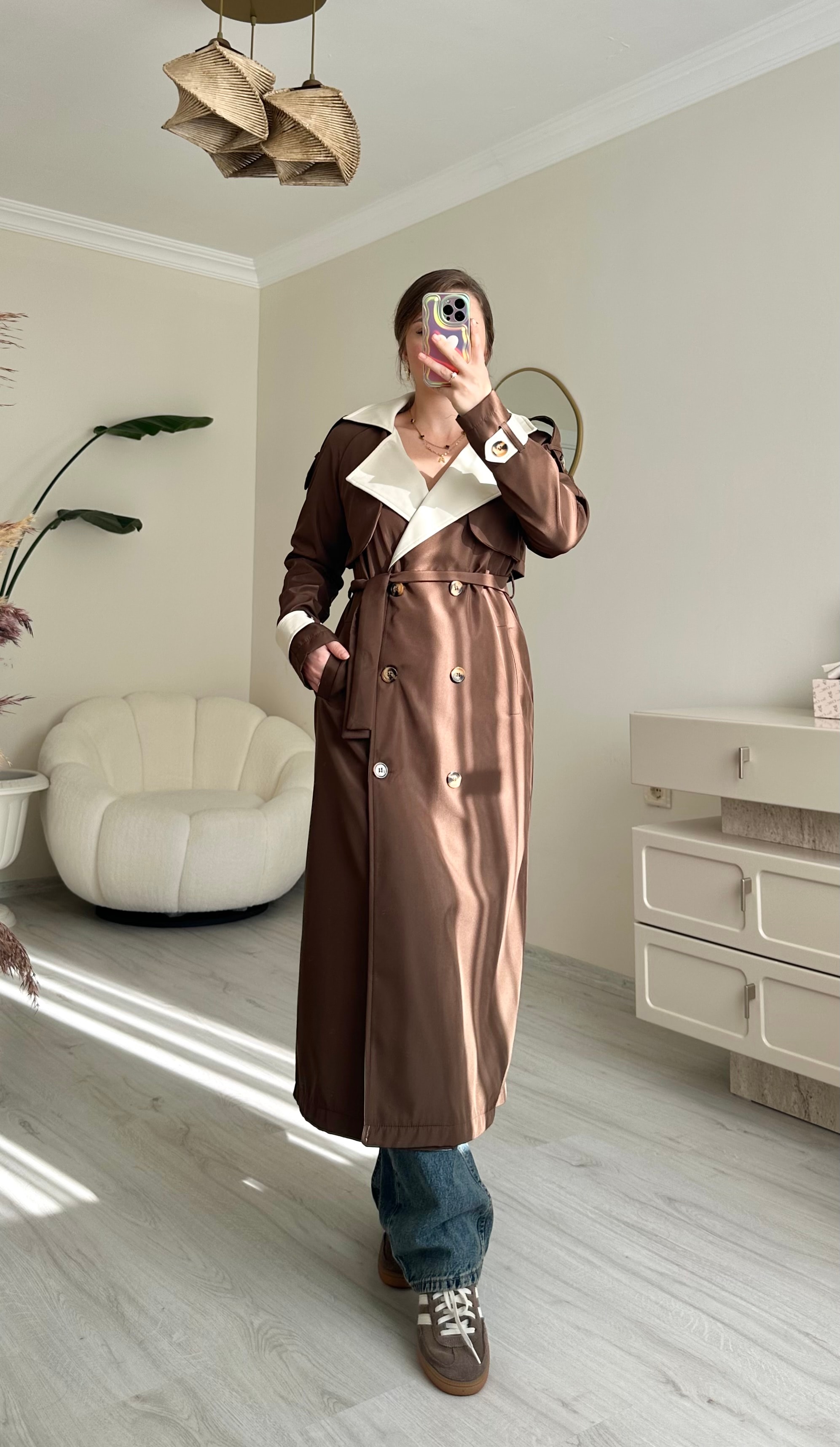 Premium Krem Detaylı Oversize Trençkot