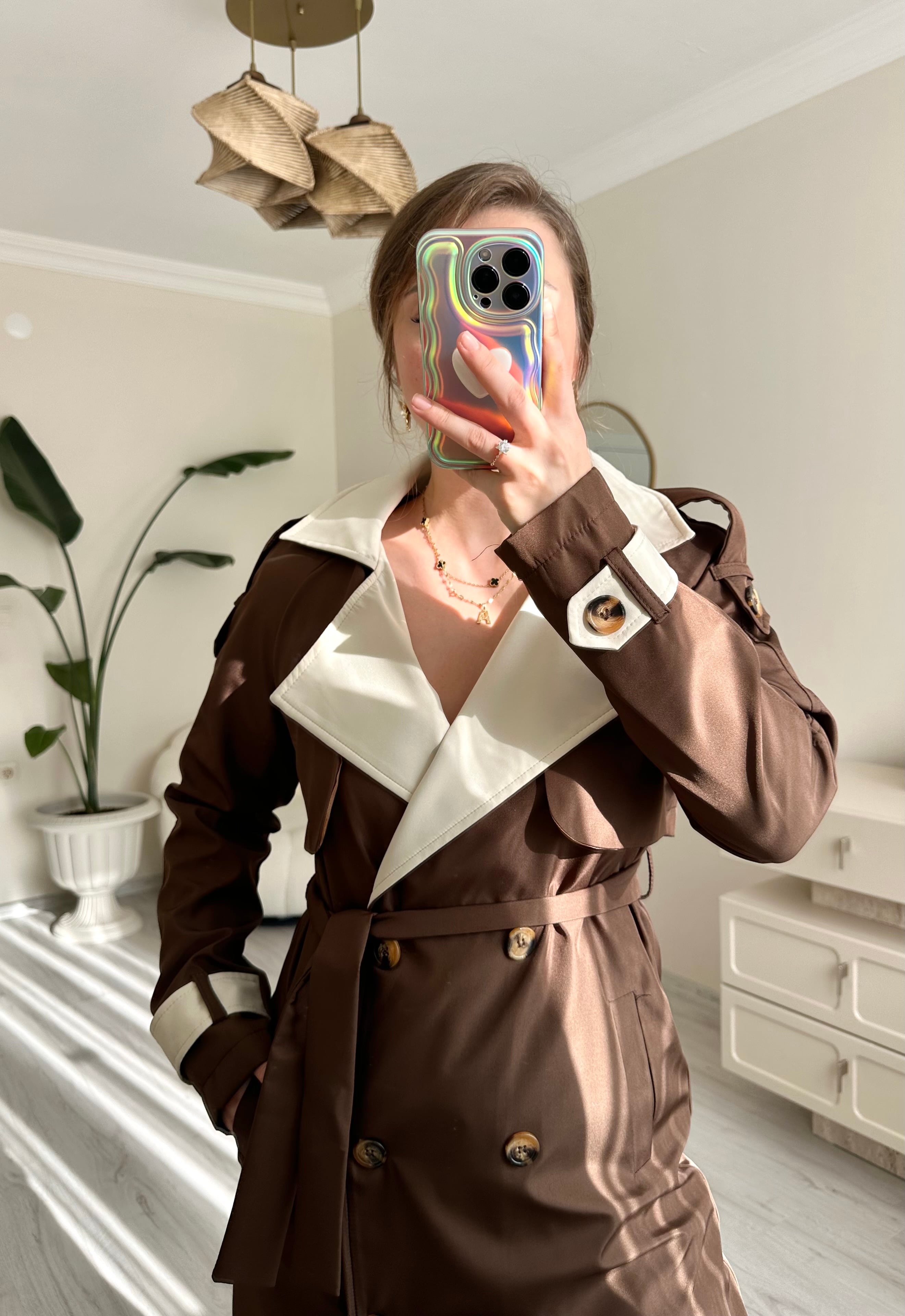 Premium Krem Detaylı Oversize Trençkot
