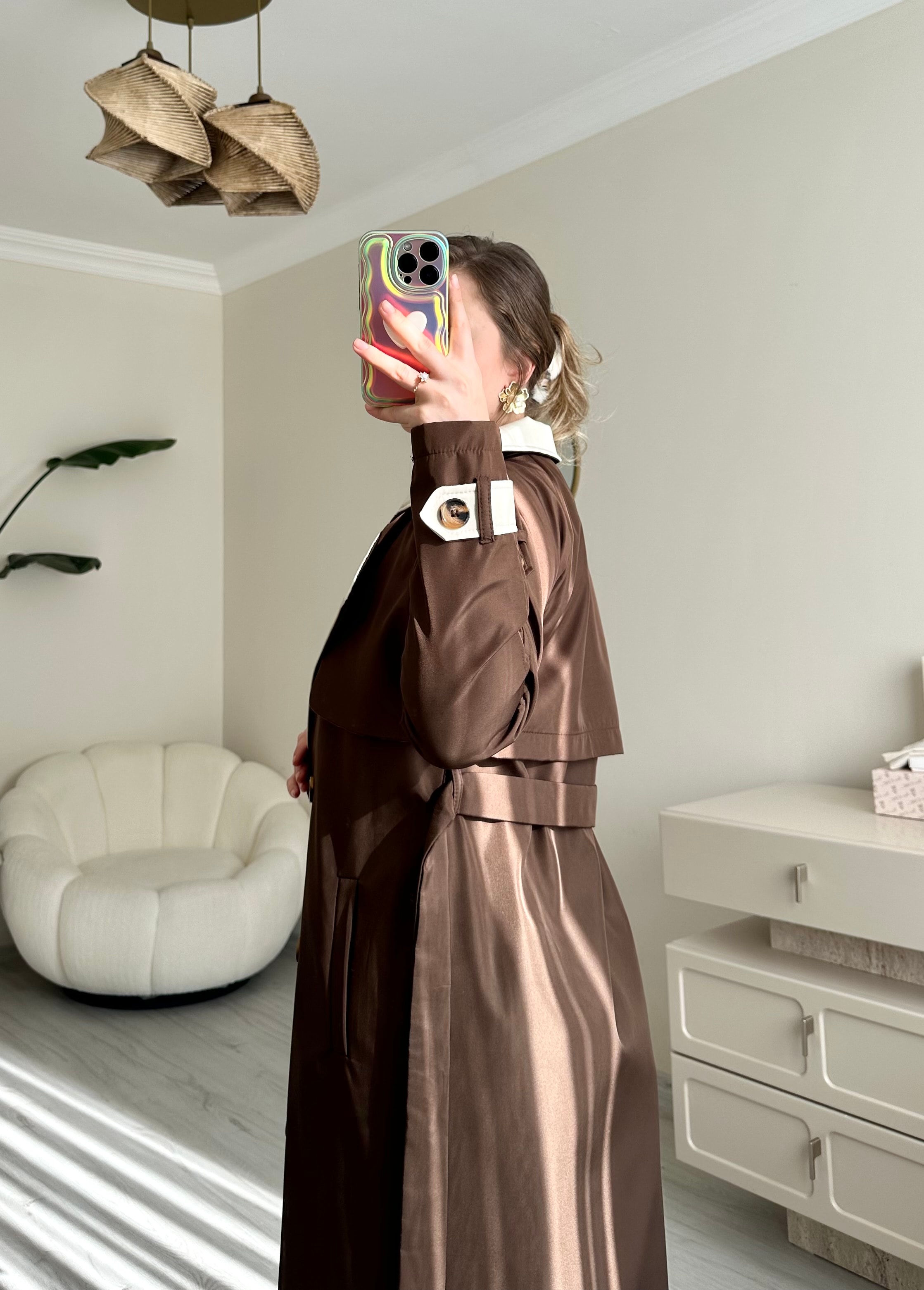 Premium Krem Detaylı Oversize Trençkot