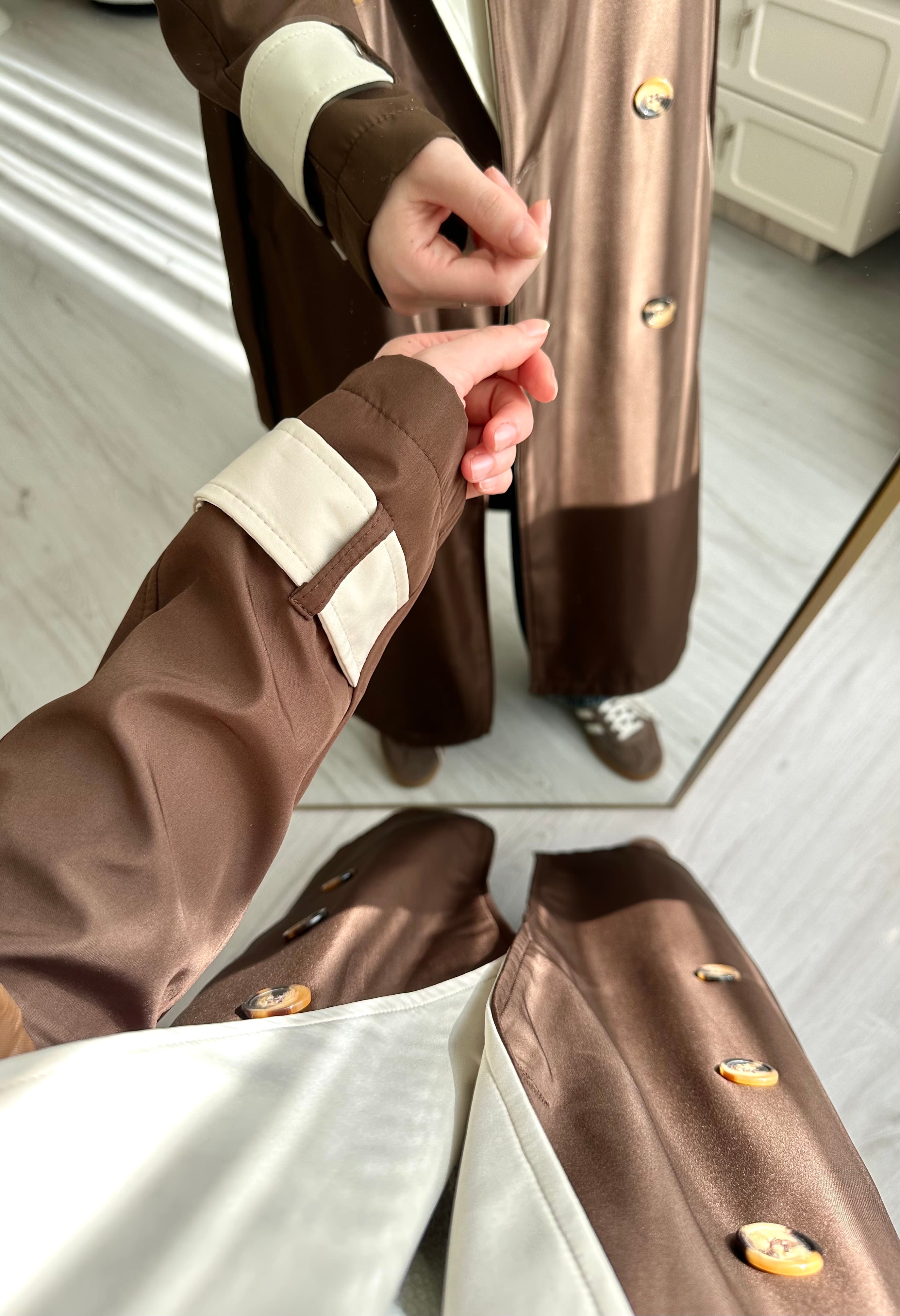 Premium Krem Detaylı Oversize Trençkot