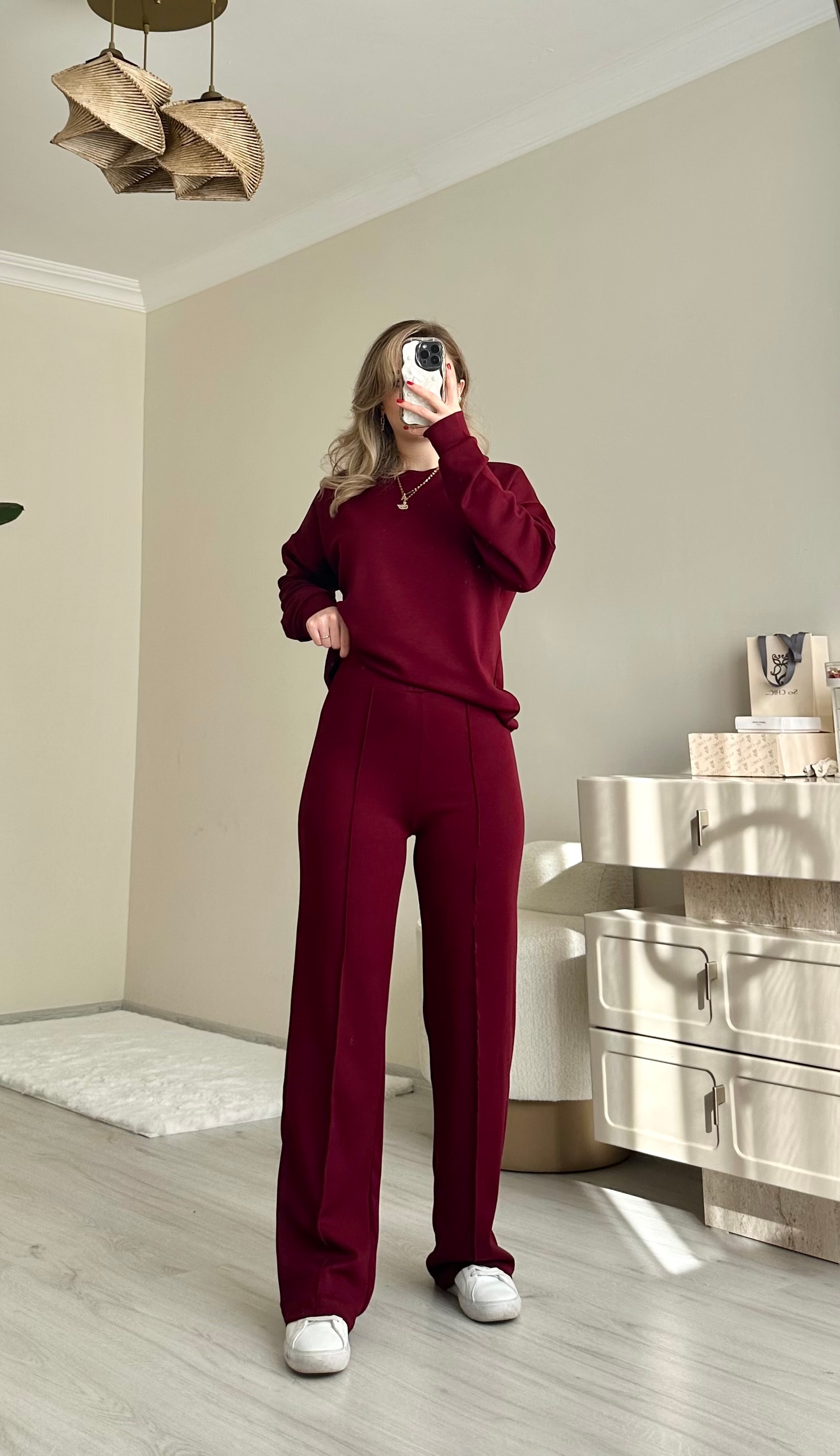 Oys Modal Kumaş Oversize Takım - Bordo
