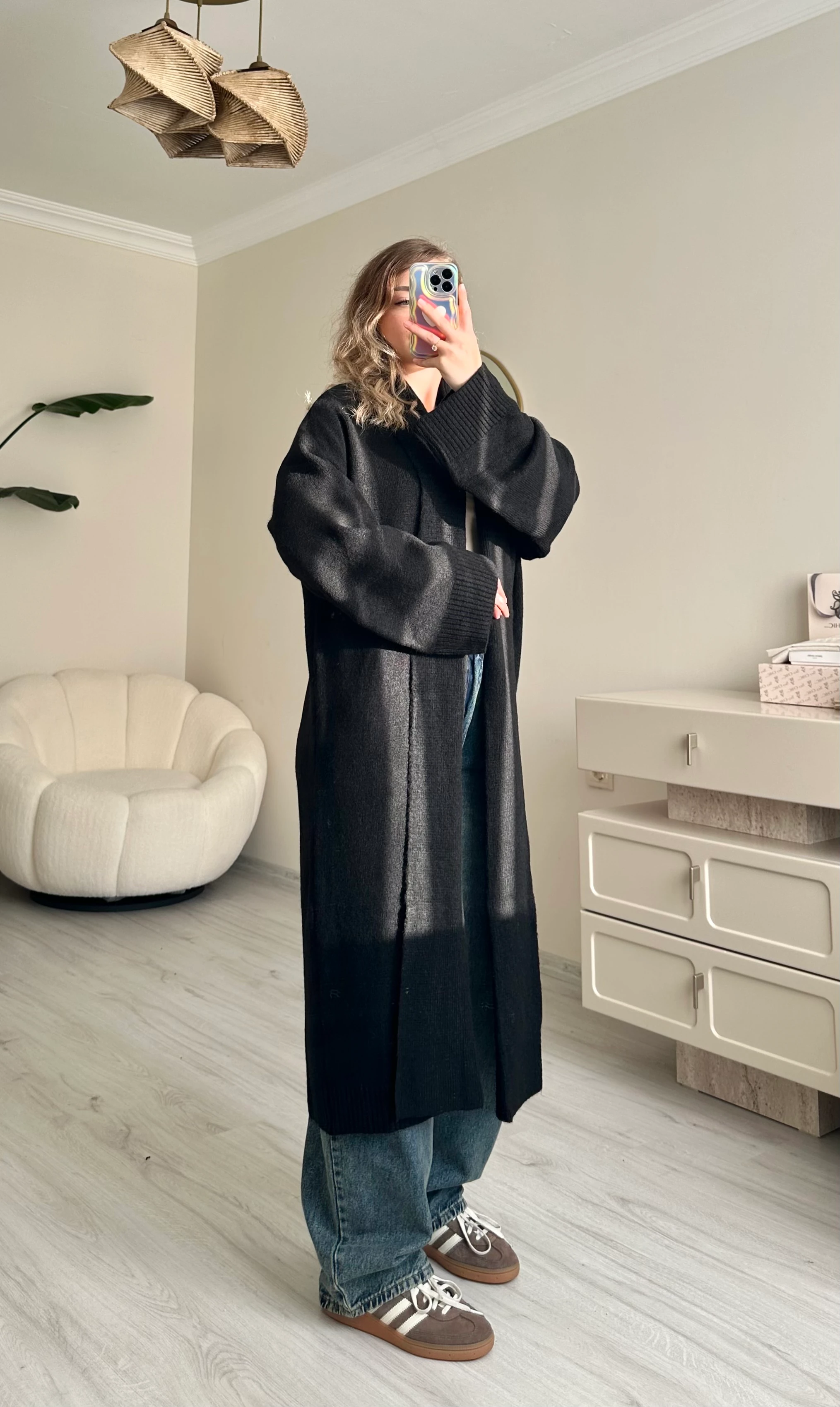 Premium Şal Yaka Oversize Maxi Boy Hırka