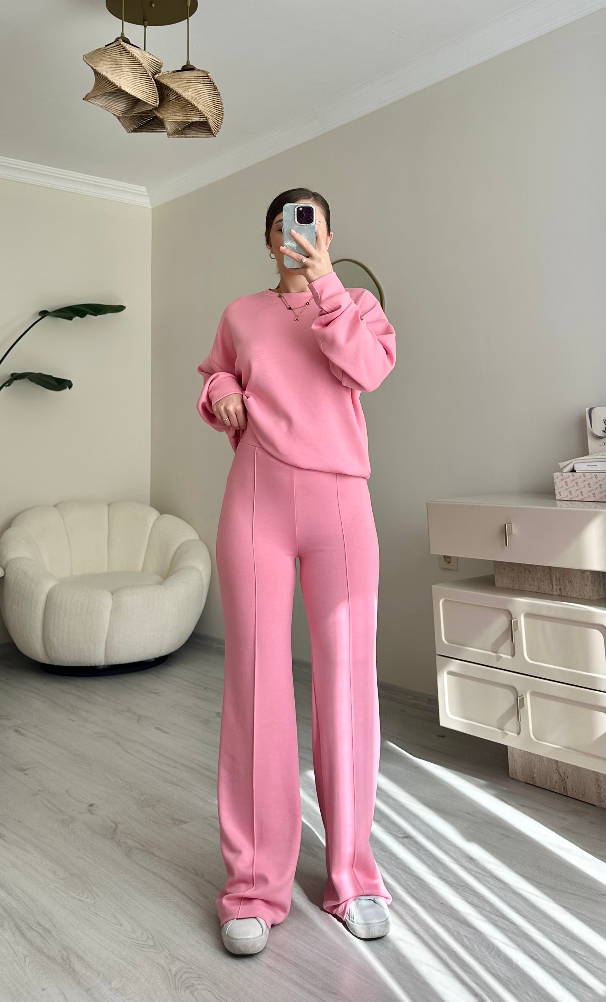 Oys Modal Kumaş Oversize Takım - Şeker Pembe