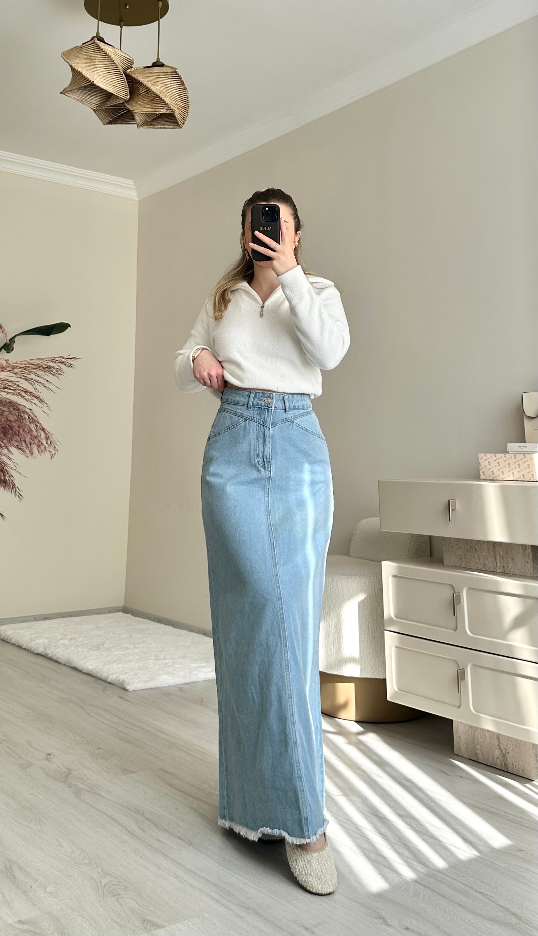 Grace Maxi Boy Cep Detaylı Jean Etek