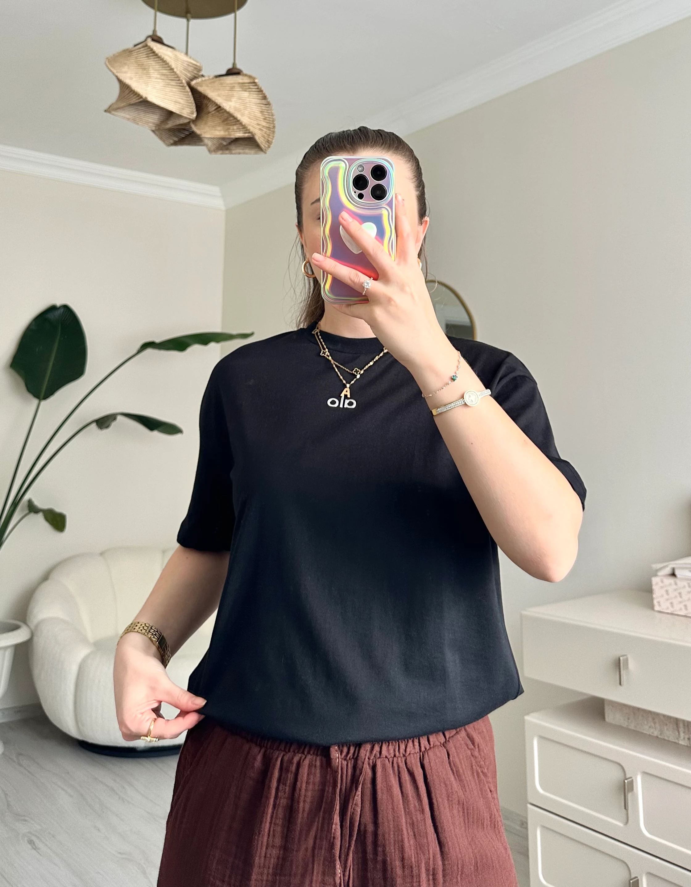 Marka Yazılı Oversize Tişört - Siyah