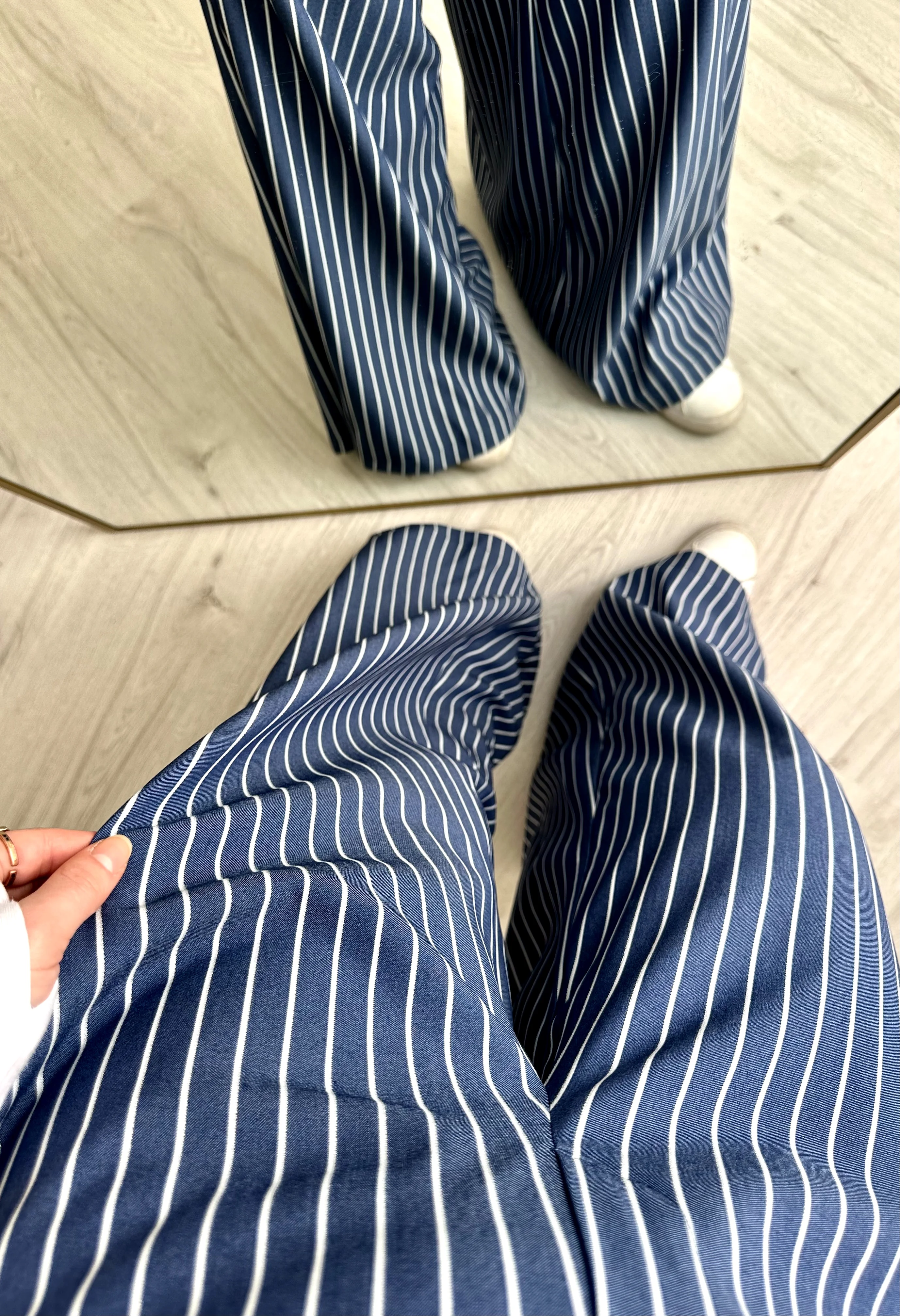 Premium Çizgili Sim Detay Maxi Paça Etekli Pantolon