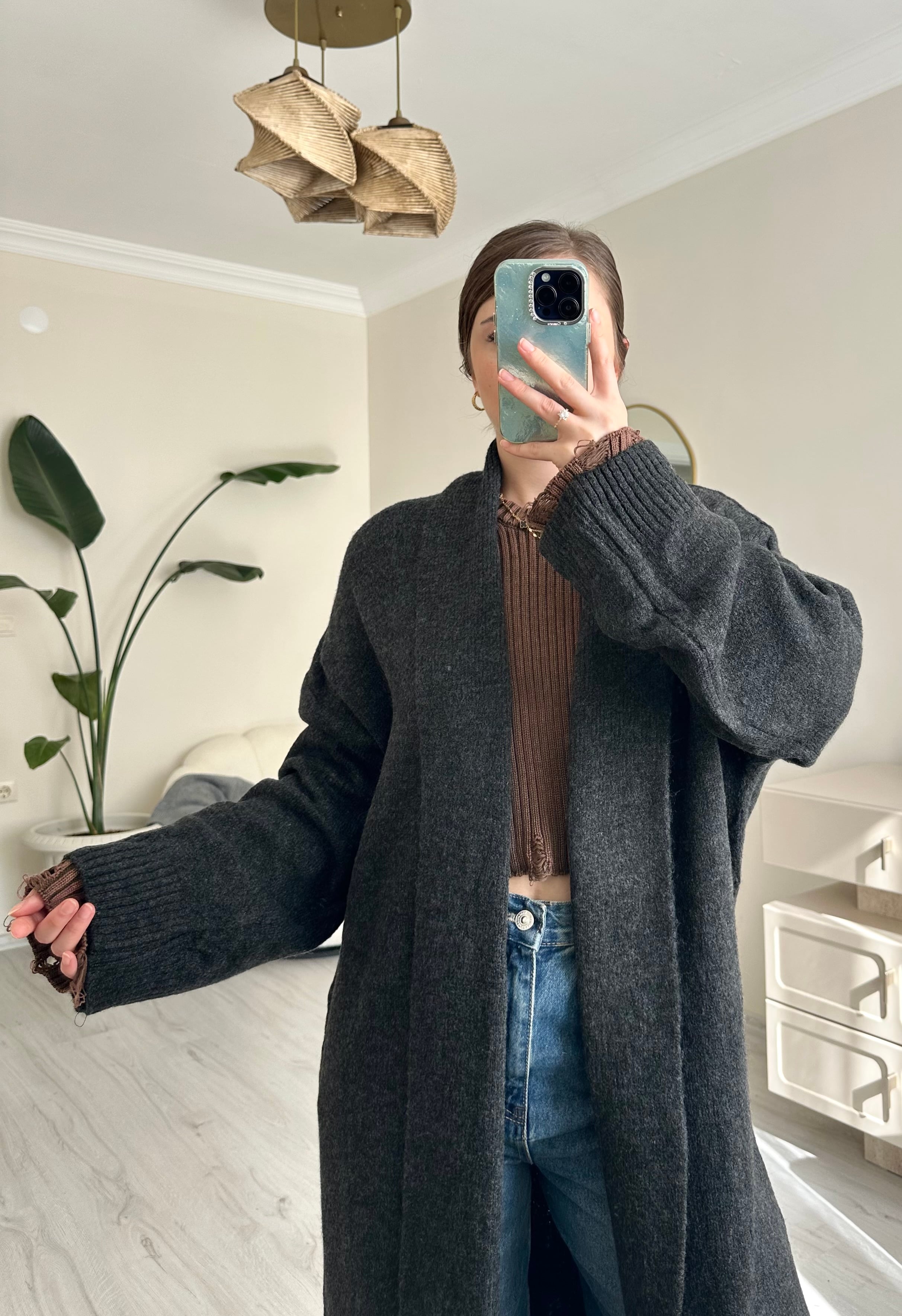 Premium Şal Yaka Oversize Maxi Boy Hırka
