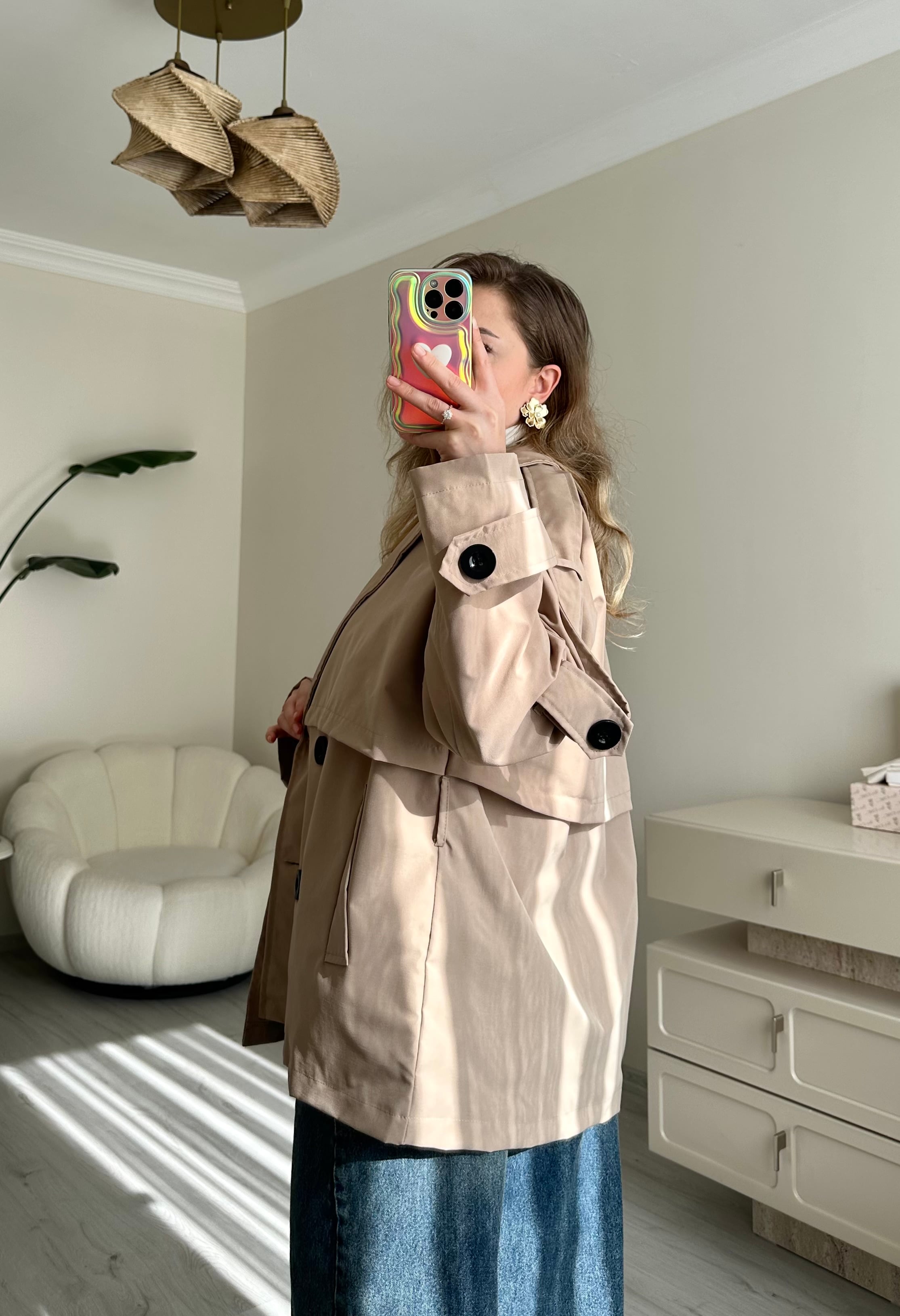 Premium Kuşaklı Oversize Kısa Trençkot