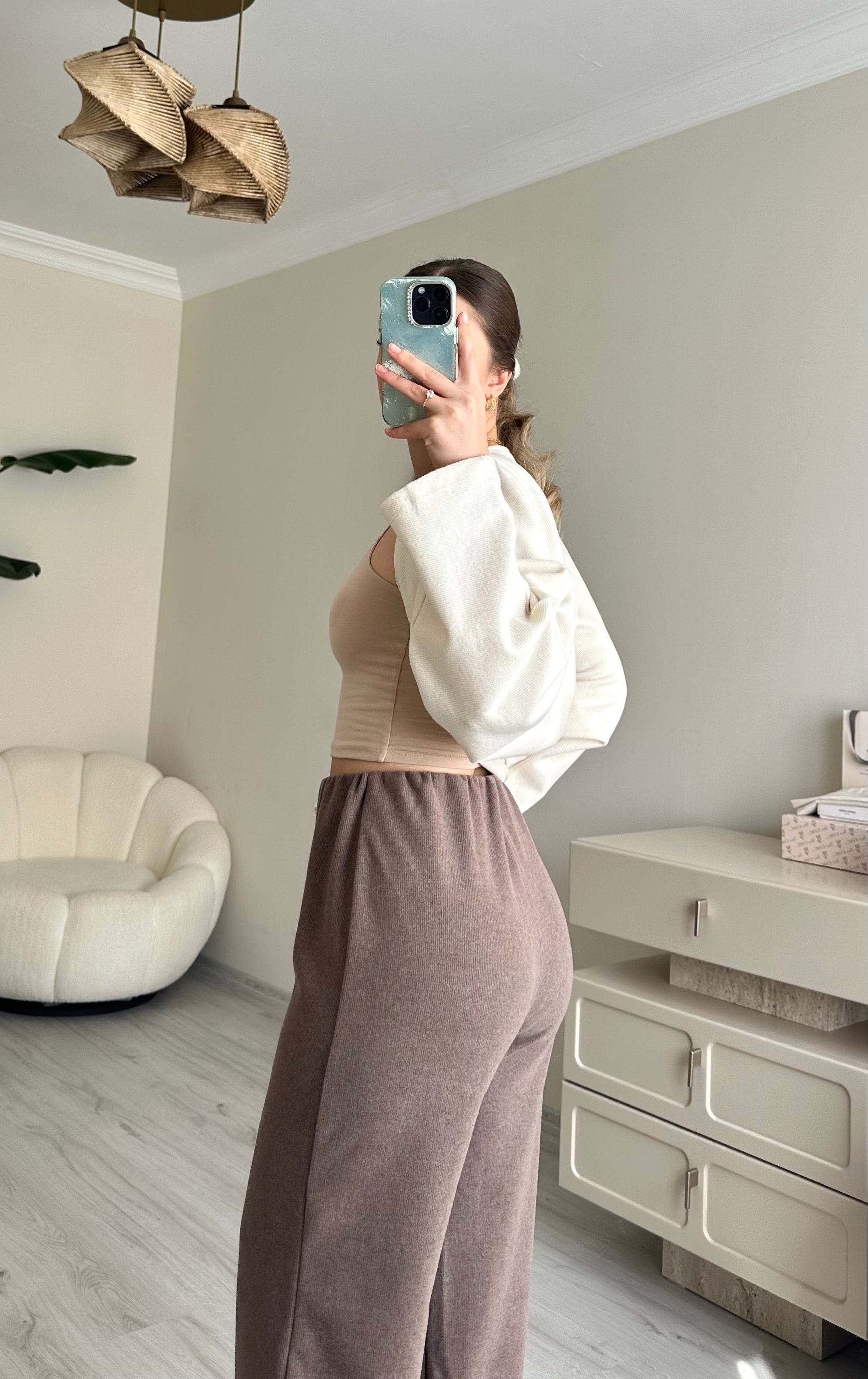 Selanik Kumaş Palazzo Beli Lastikli Pantolon