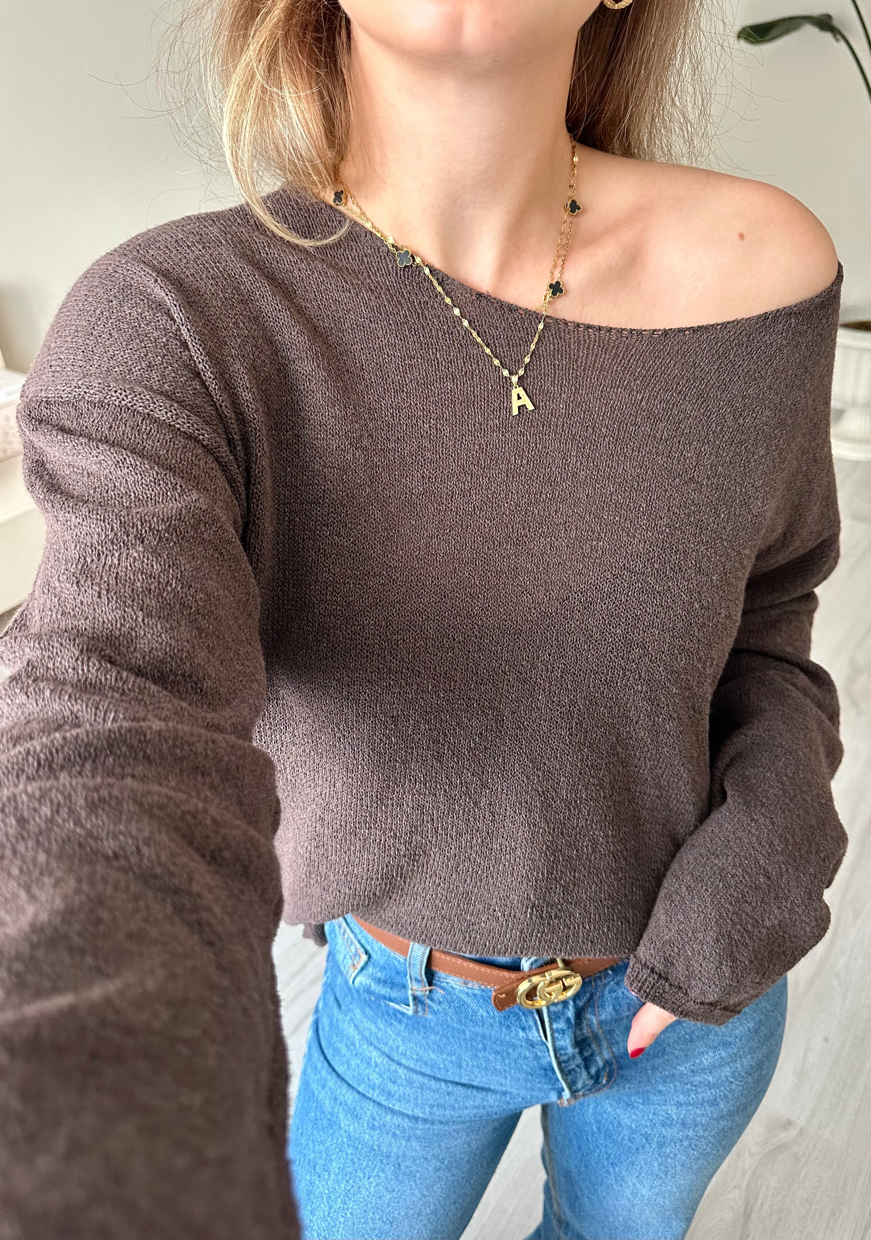 Kayık Yaka Basic Oversize Kazak