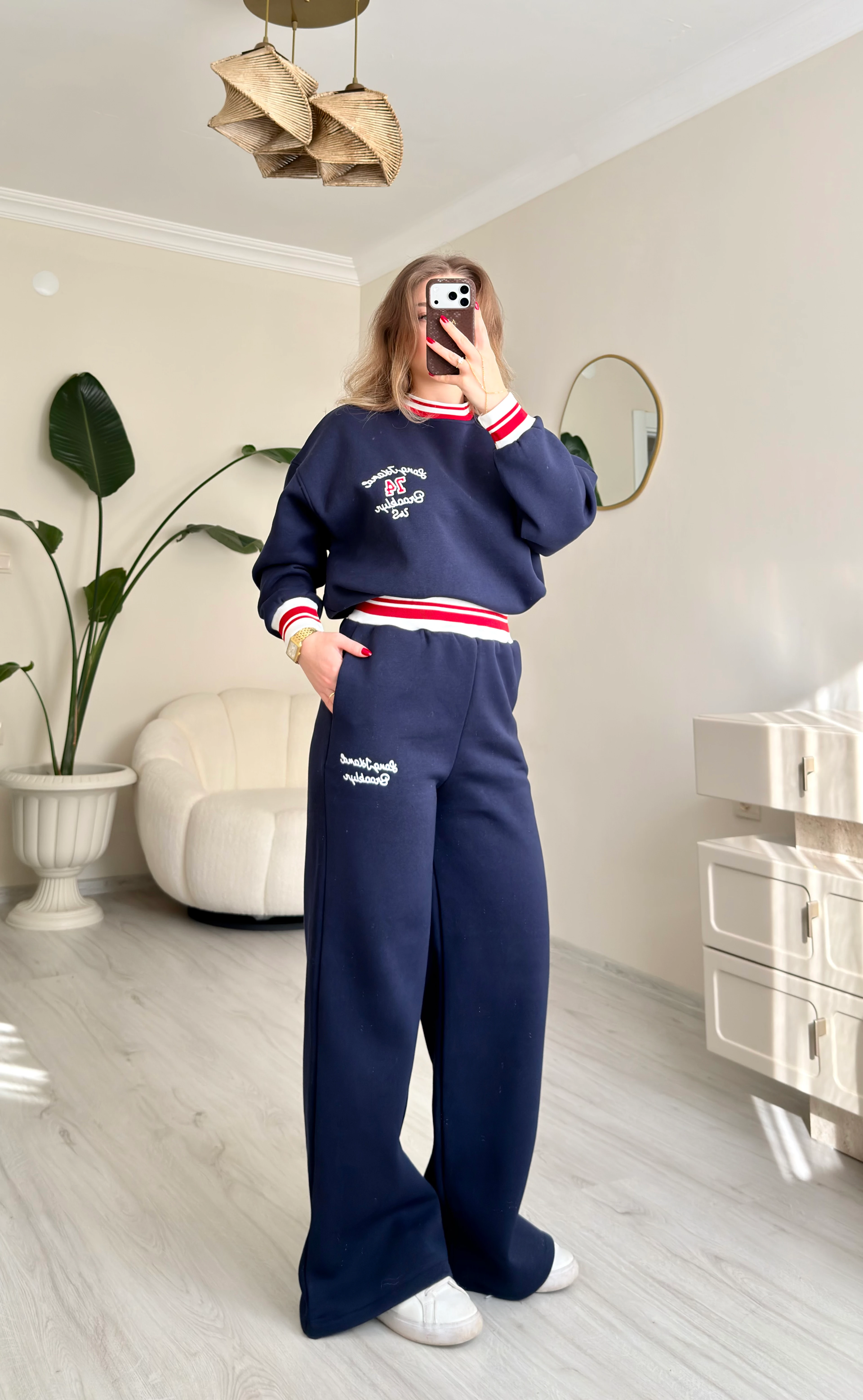 Premium Kırmızı Şeritli Lacivert Eşofman Takımı