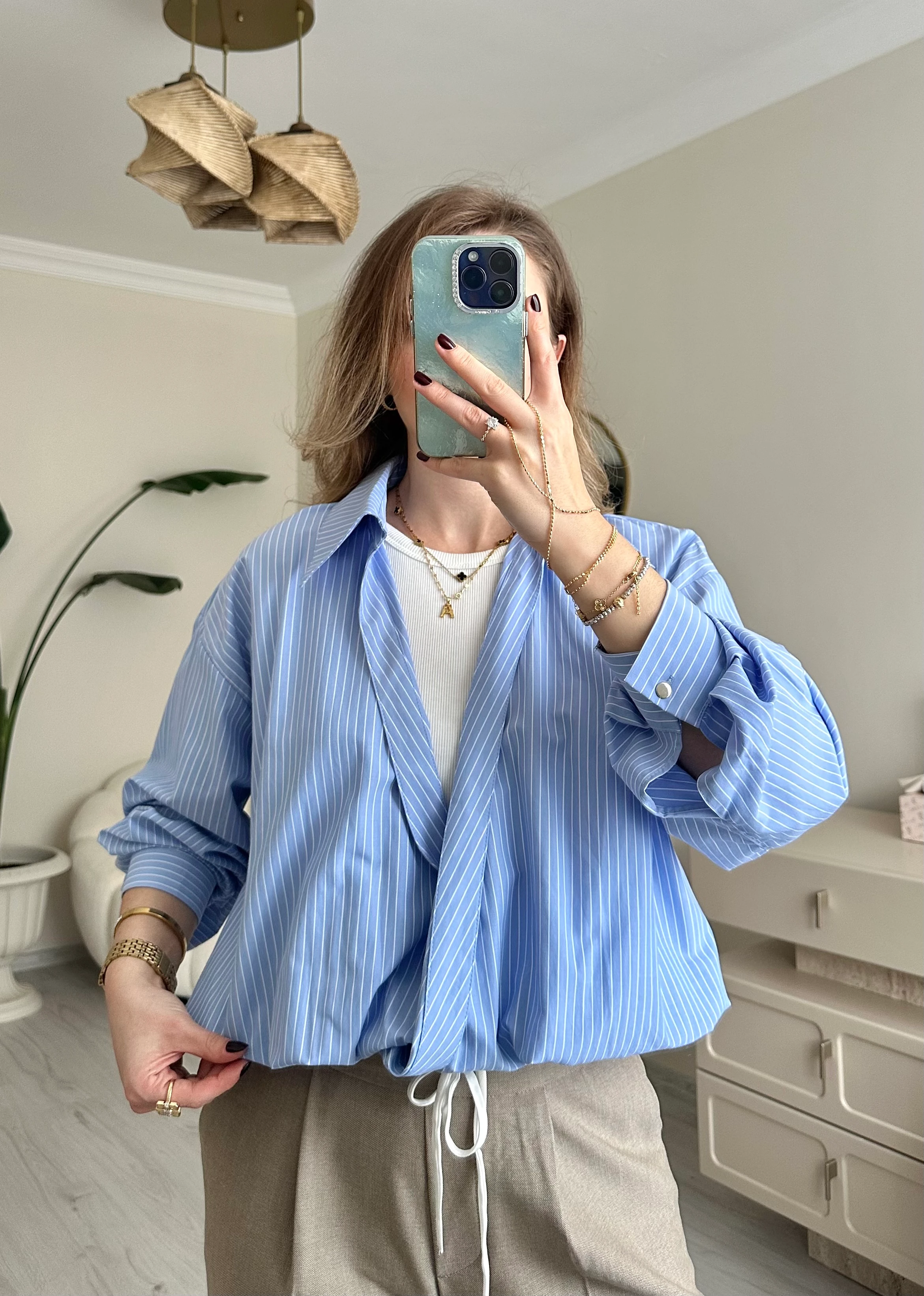 Çizgili Balon Detay Atletli Gömlek