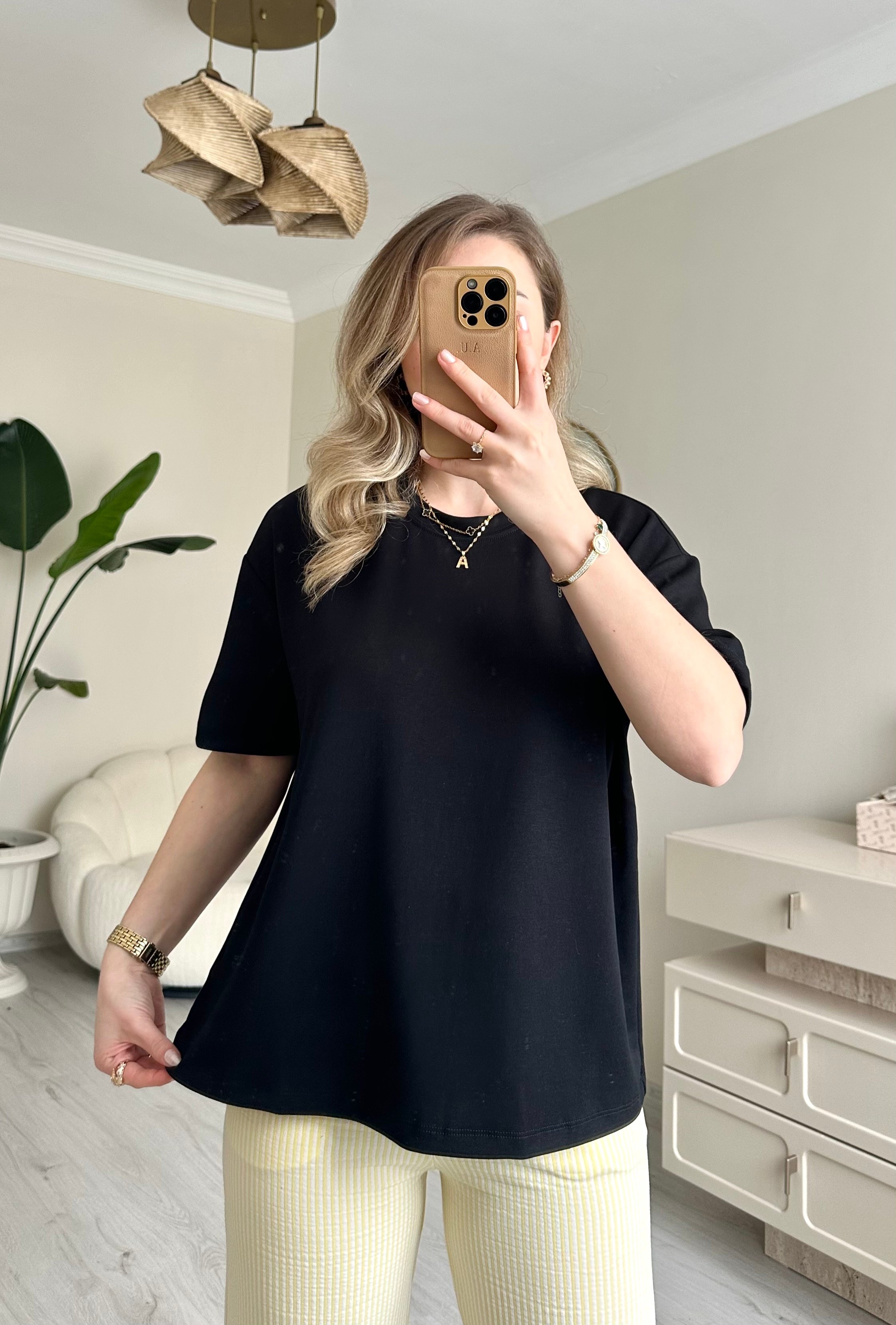 Modal Kumaş Soft Oversize Tişört - Siyah
