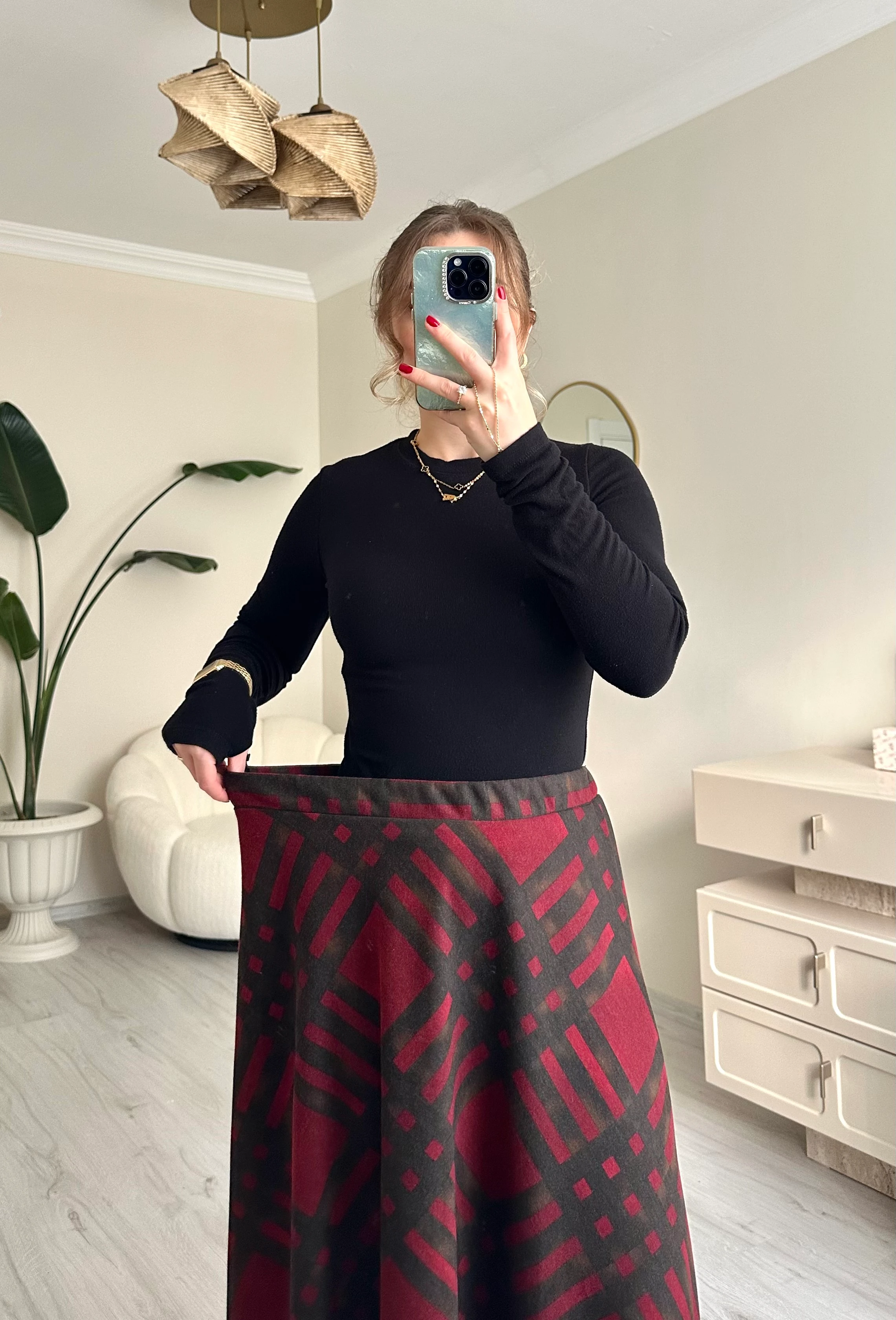 Ekoseli Maxi Boy Beli Lastikli Etek