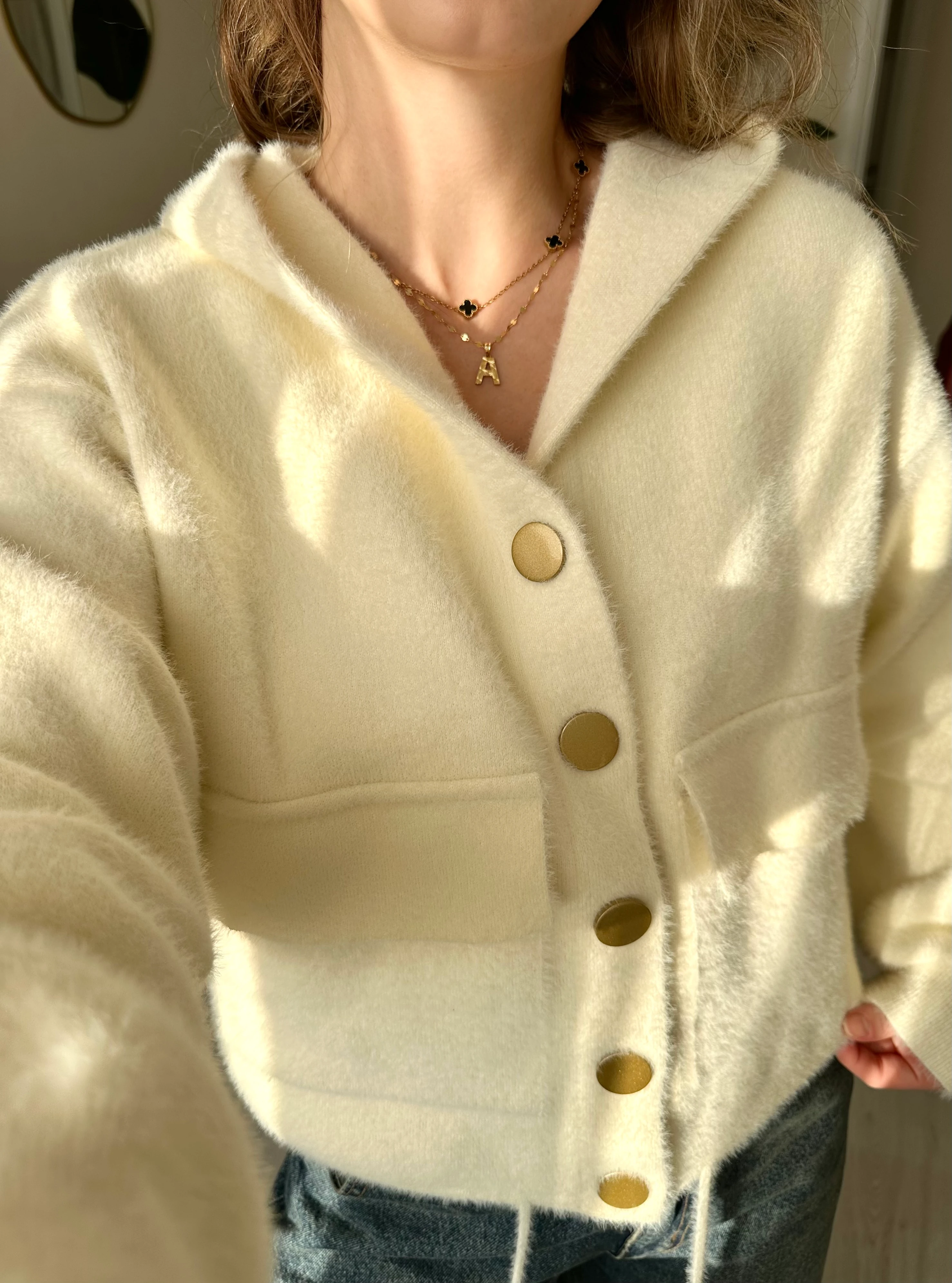 Premium Kapşonlu Gold Düğme Detay Sakallı Ceket