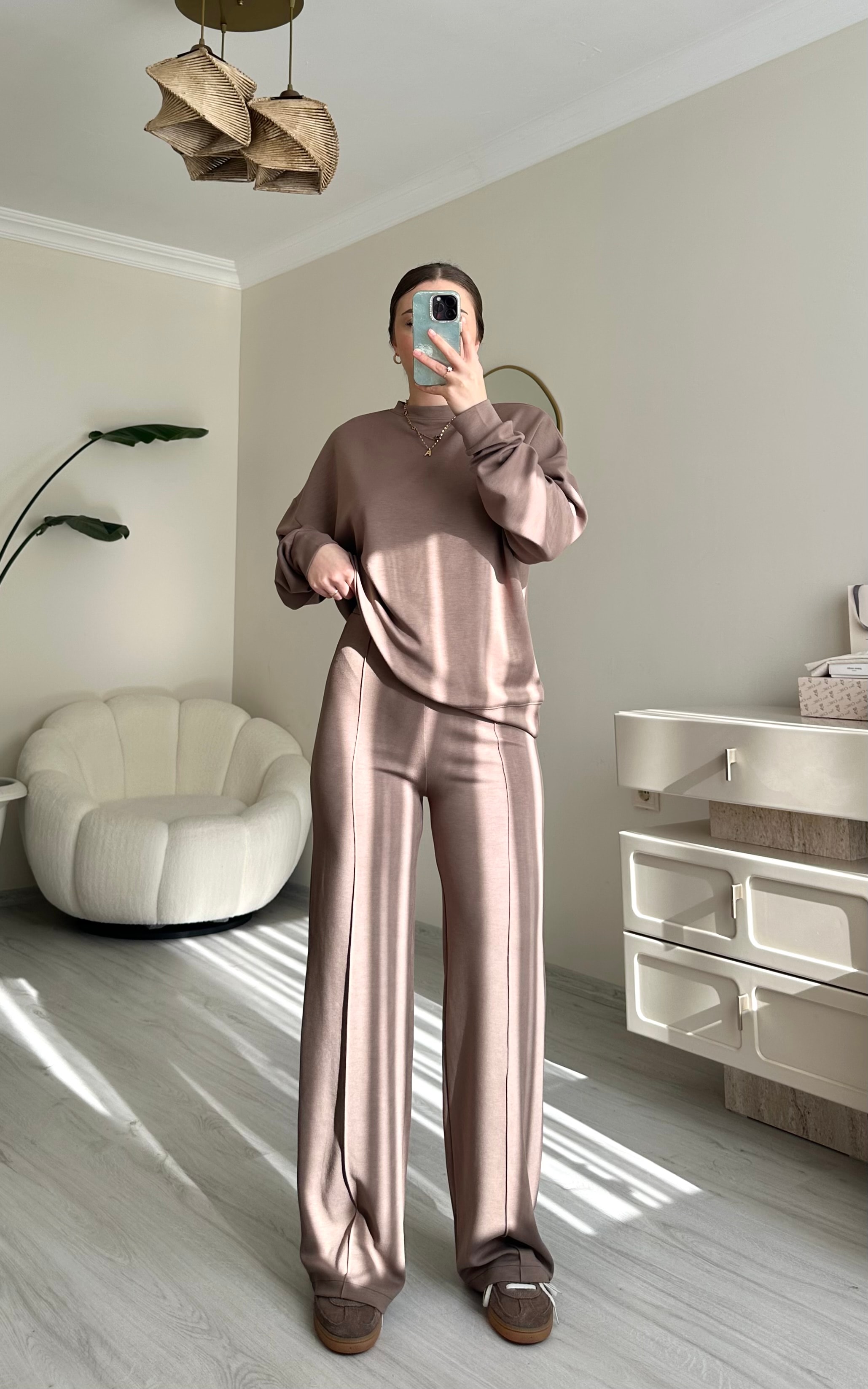 Oys Modal Kumaş Oversize Takım - Sütlü Kahve