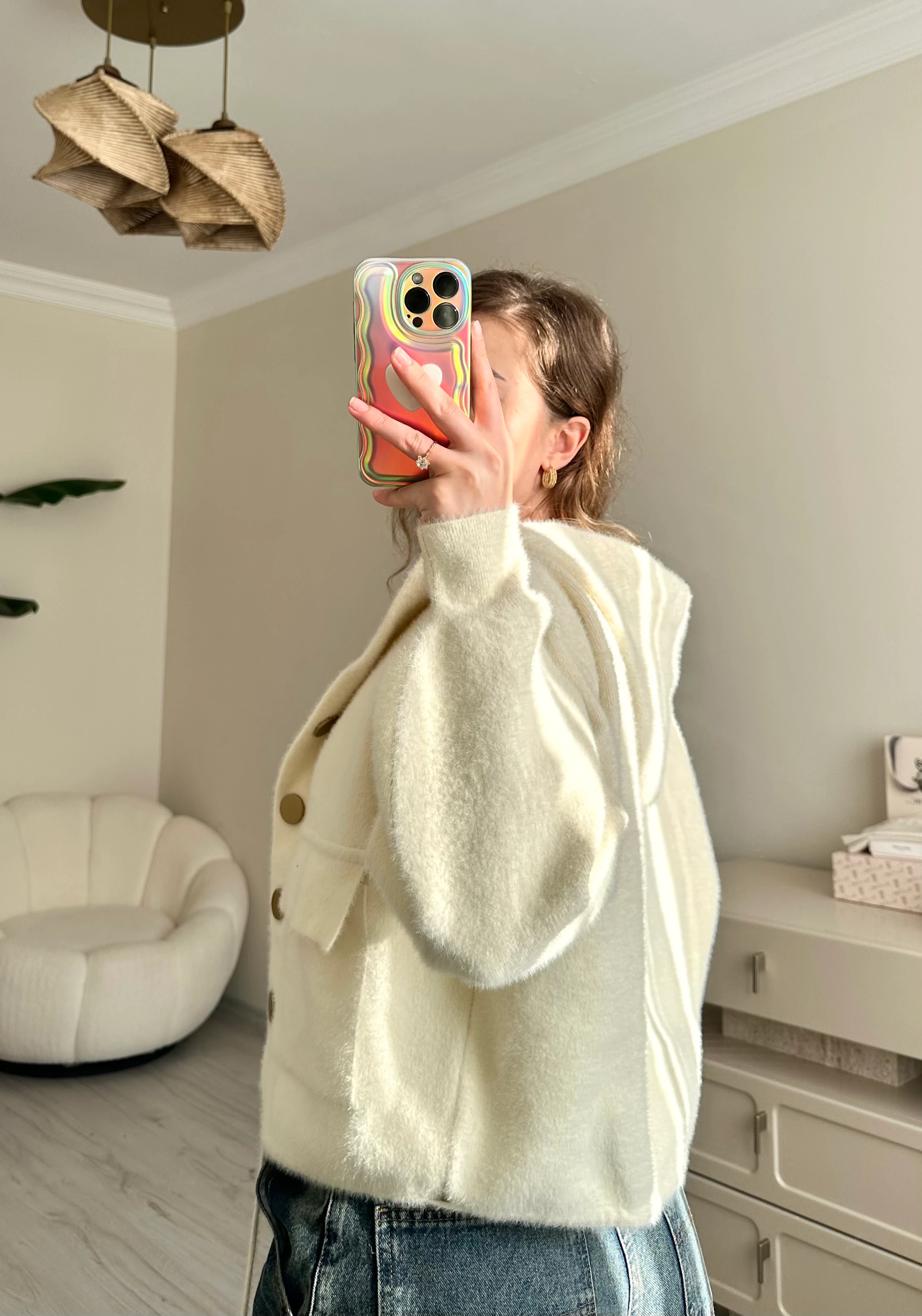 Premium Kapşonlu Gold Düğme Detay Sakallı Ceket