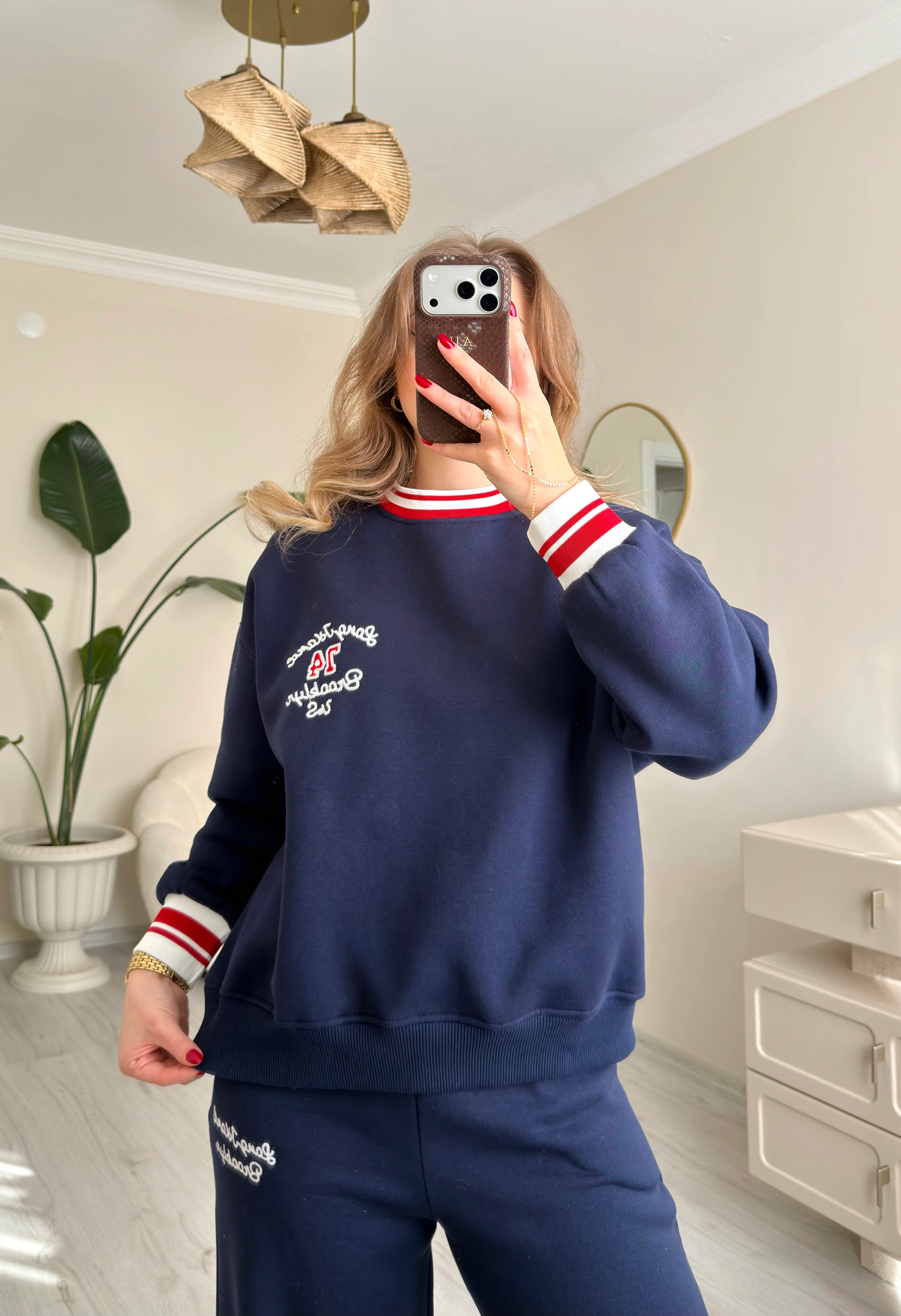 Premium Kırmızı Şeritli Lacivert Eşofman Takımı