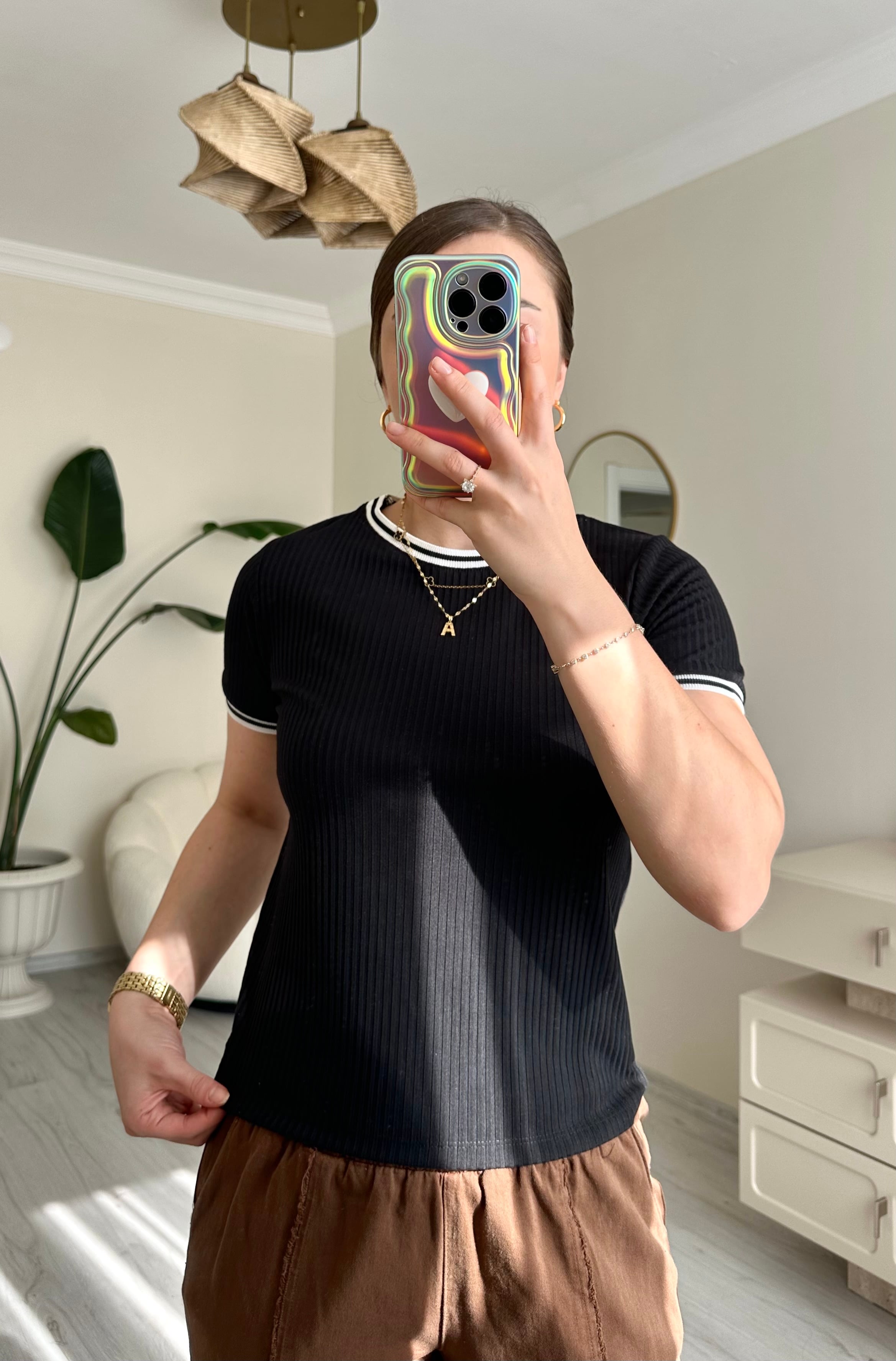 Casual Fitilli Bisiklet Yaka Tişört
