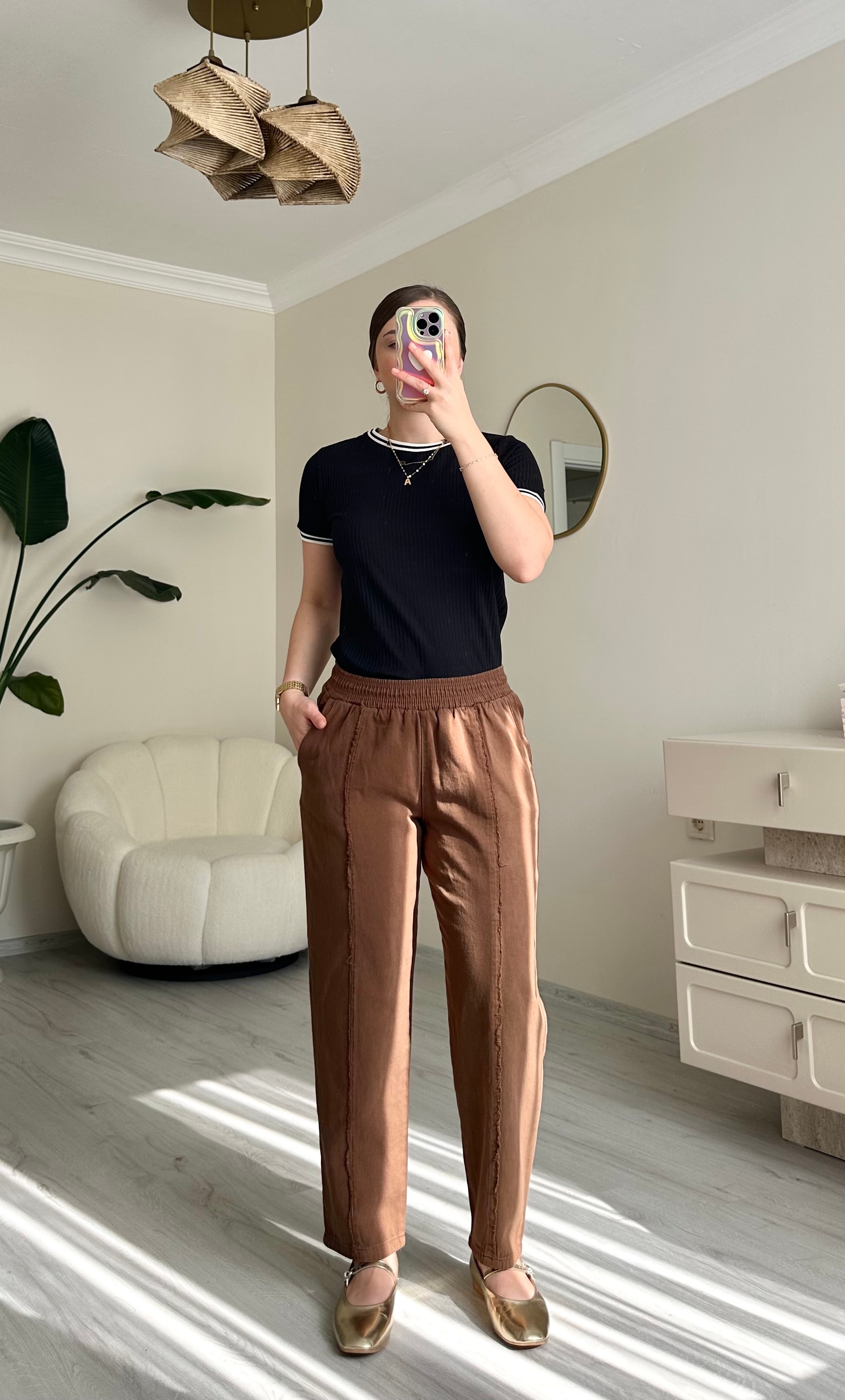 Gabardin Kumaş Boru Paça Pantolon - Acı Kahve
