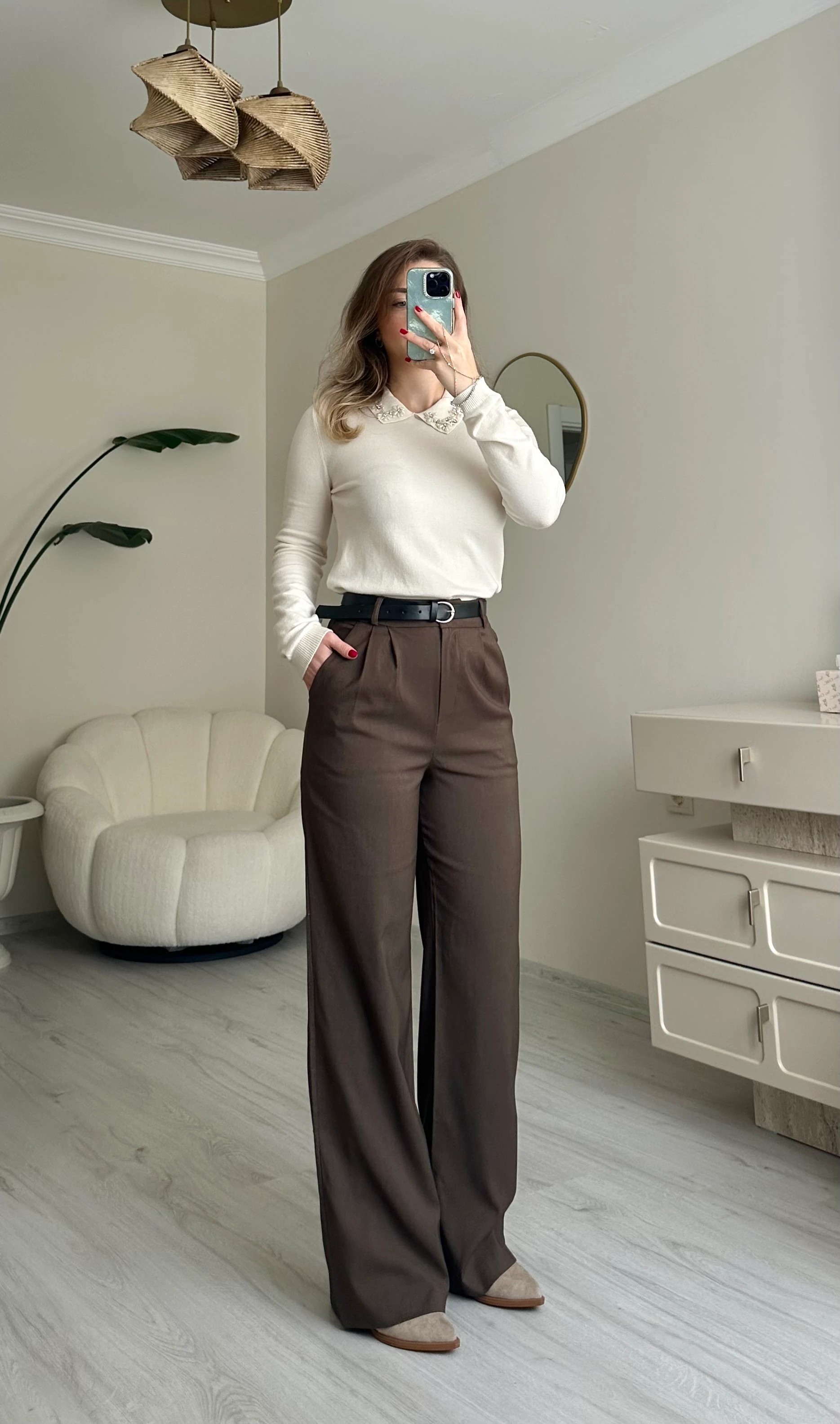 Kemerli Pile Detay Palazzo Pantolon