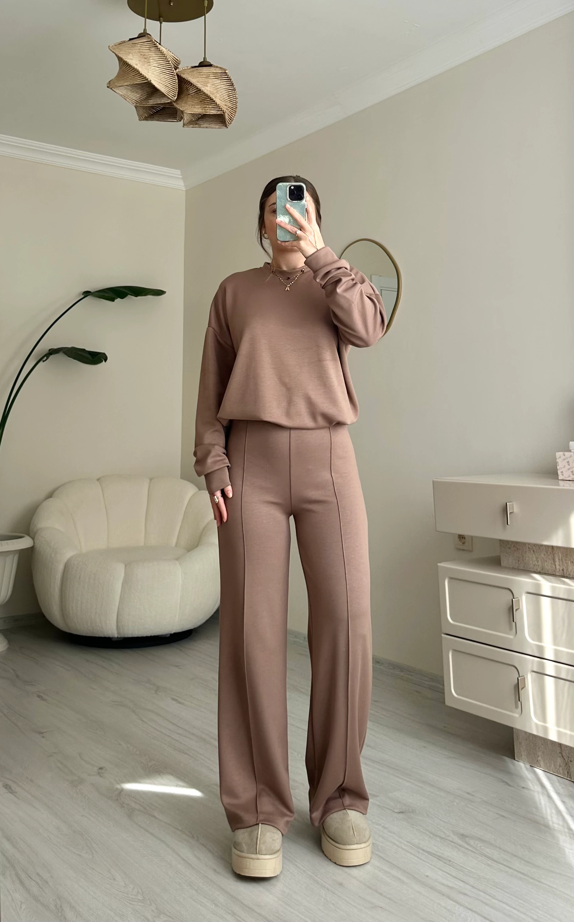 Oys Modal Kumaş Oversize Takım - Sütlü Kahve