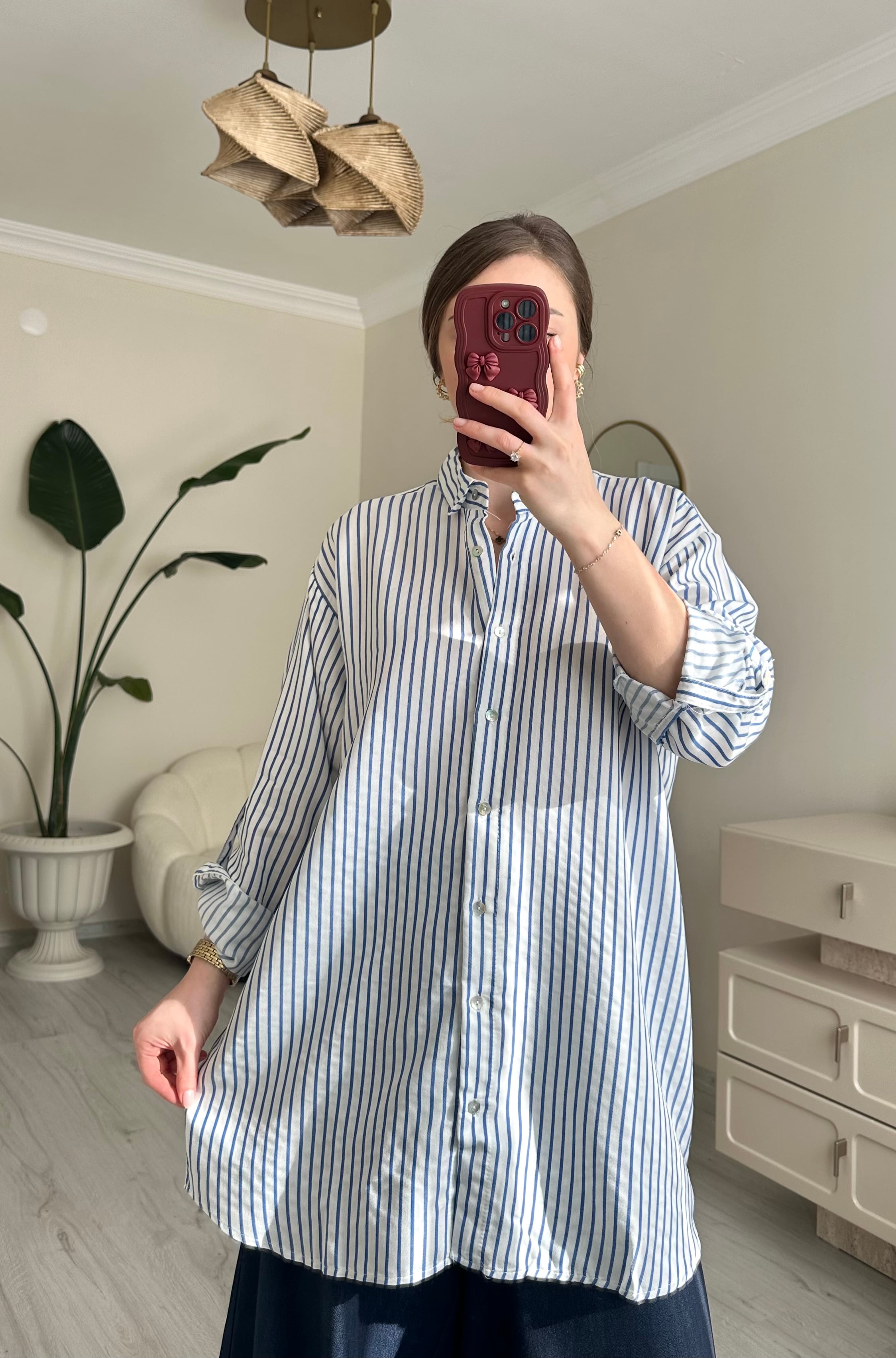 Çizgili Oversize Tunik Gömlek