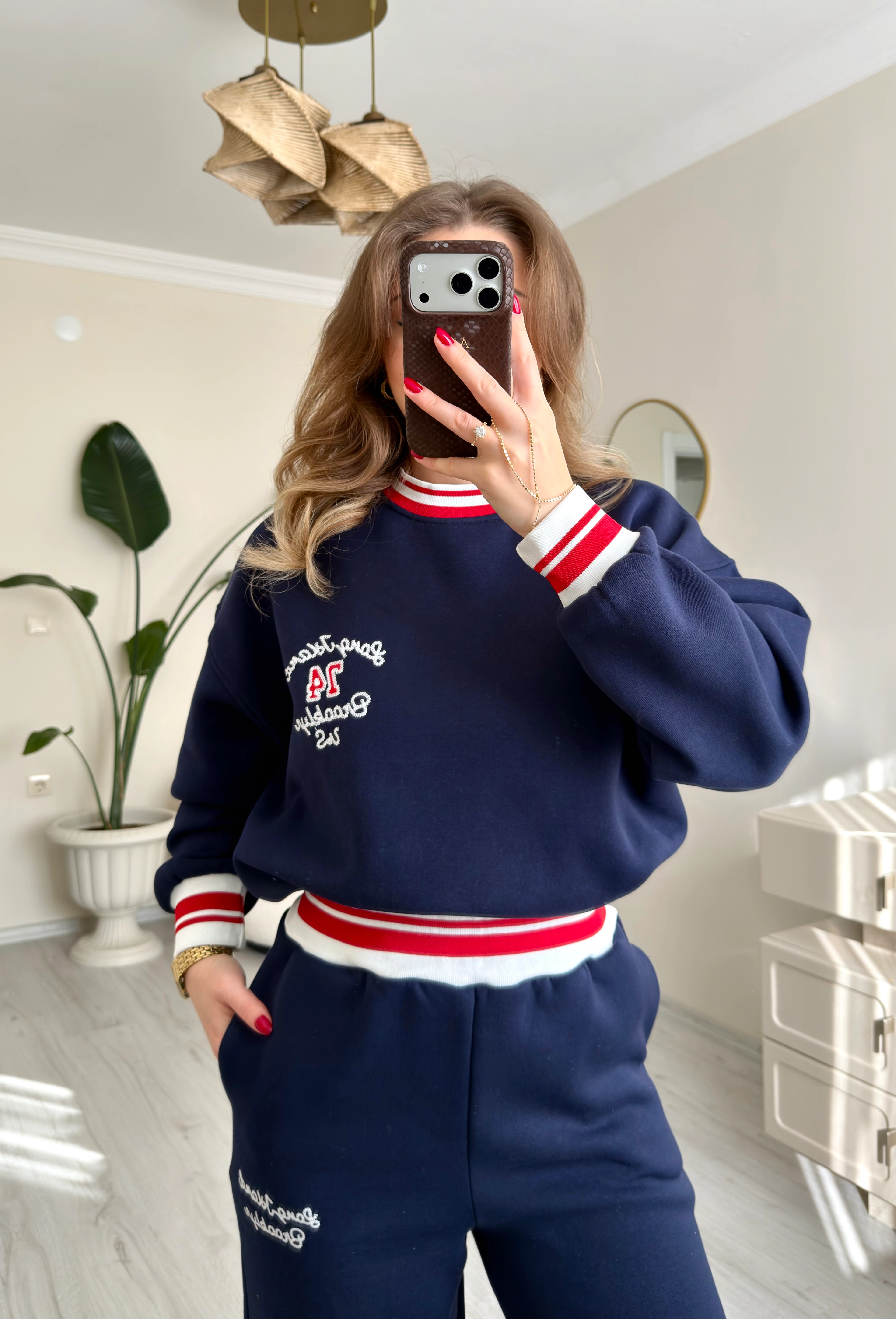 Premium Kırmızı Şeritli Lacivert Eşofman Takımı