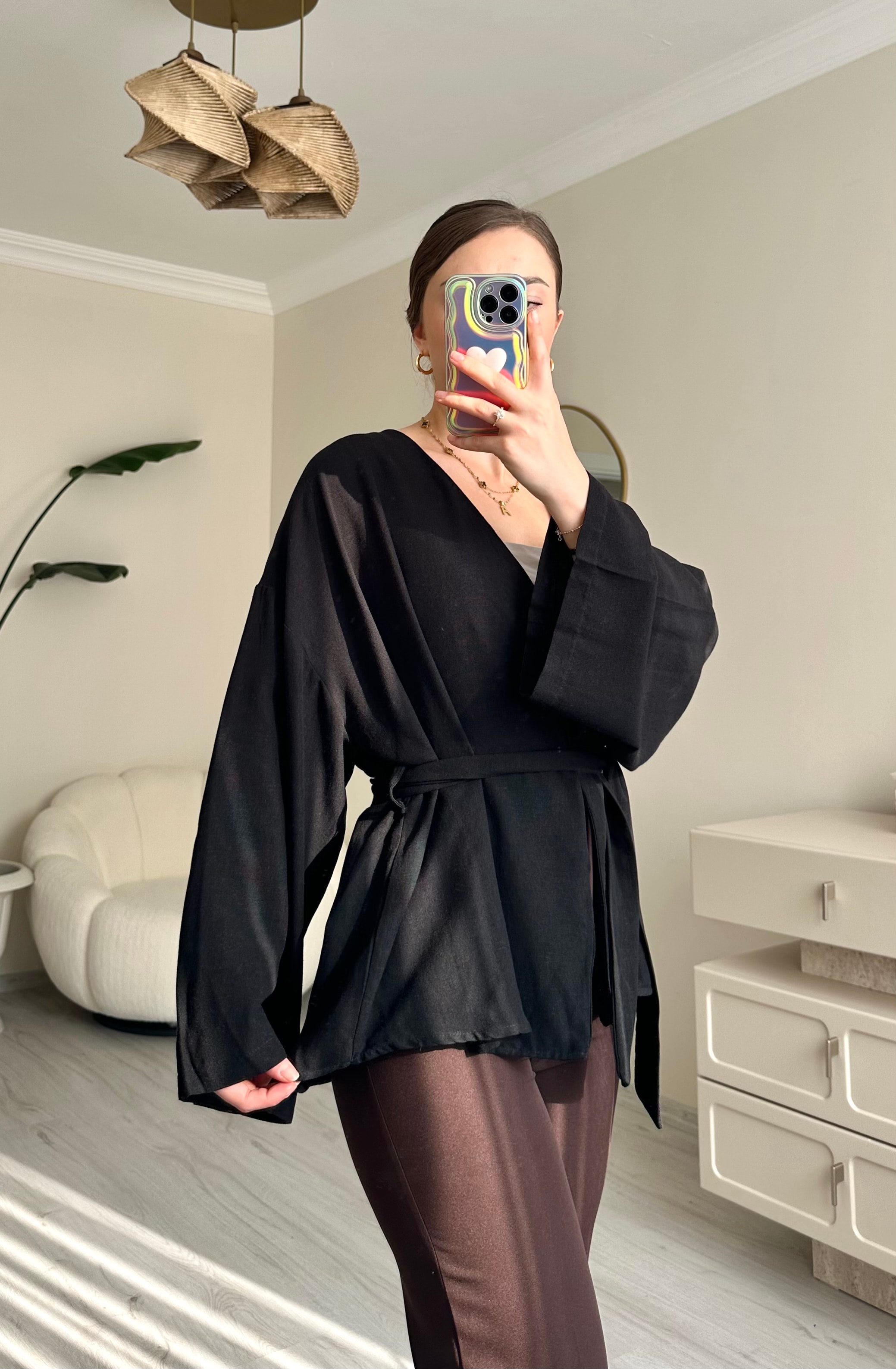 Kuşaklı Keten Oversize Ceket