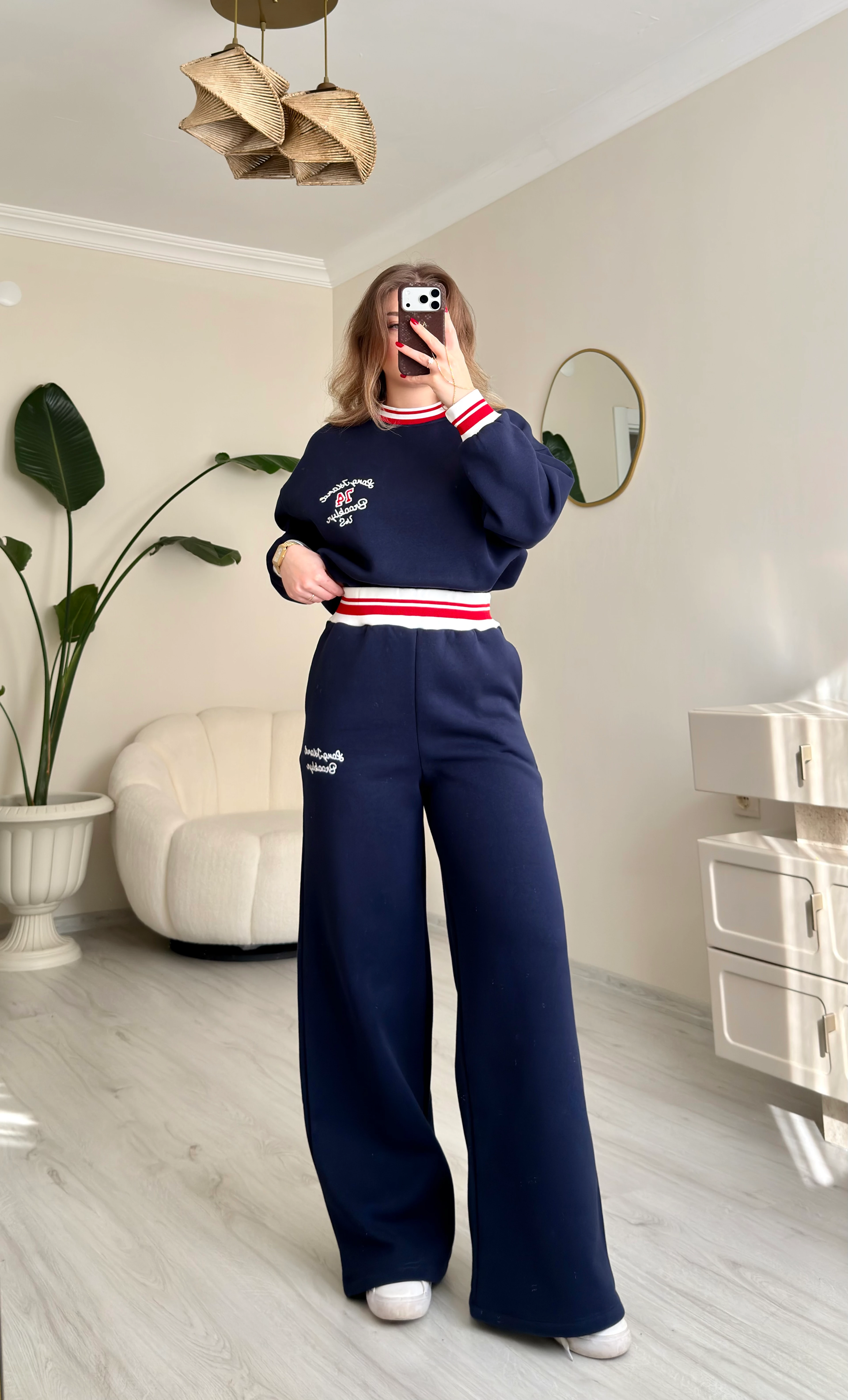 Premium Kırmızı Şeritli Lacivert Eşofman Takımı