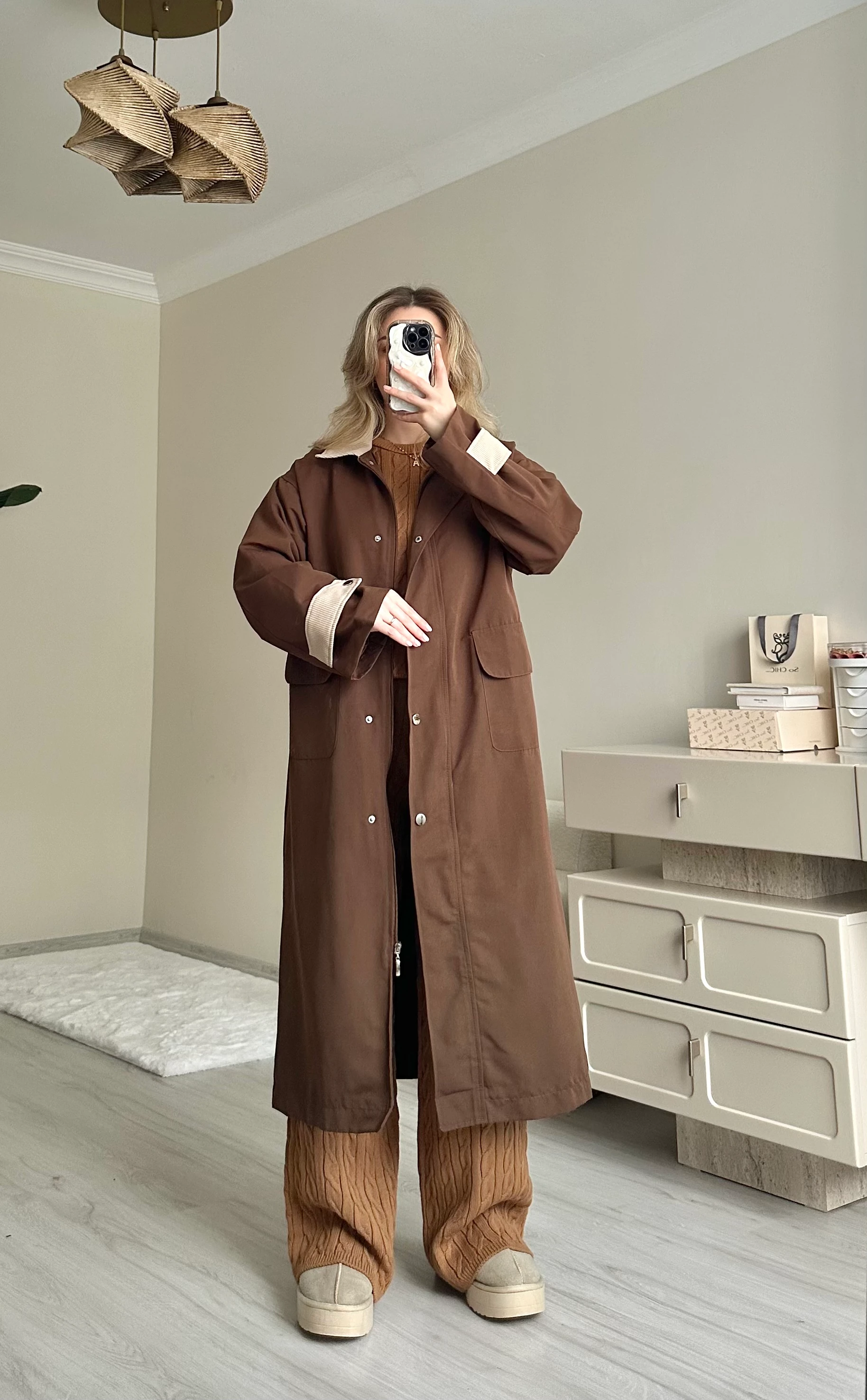 Marka Fitilli Kadife Yaka Trençkot - Koyu Kahve