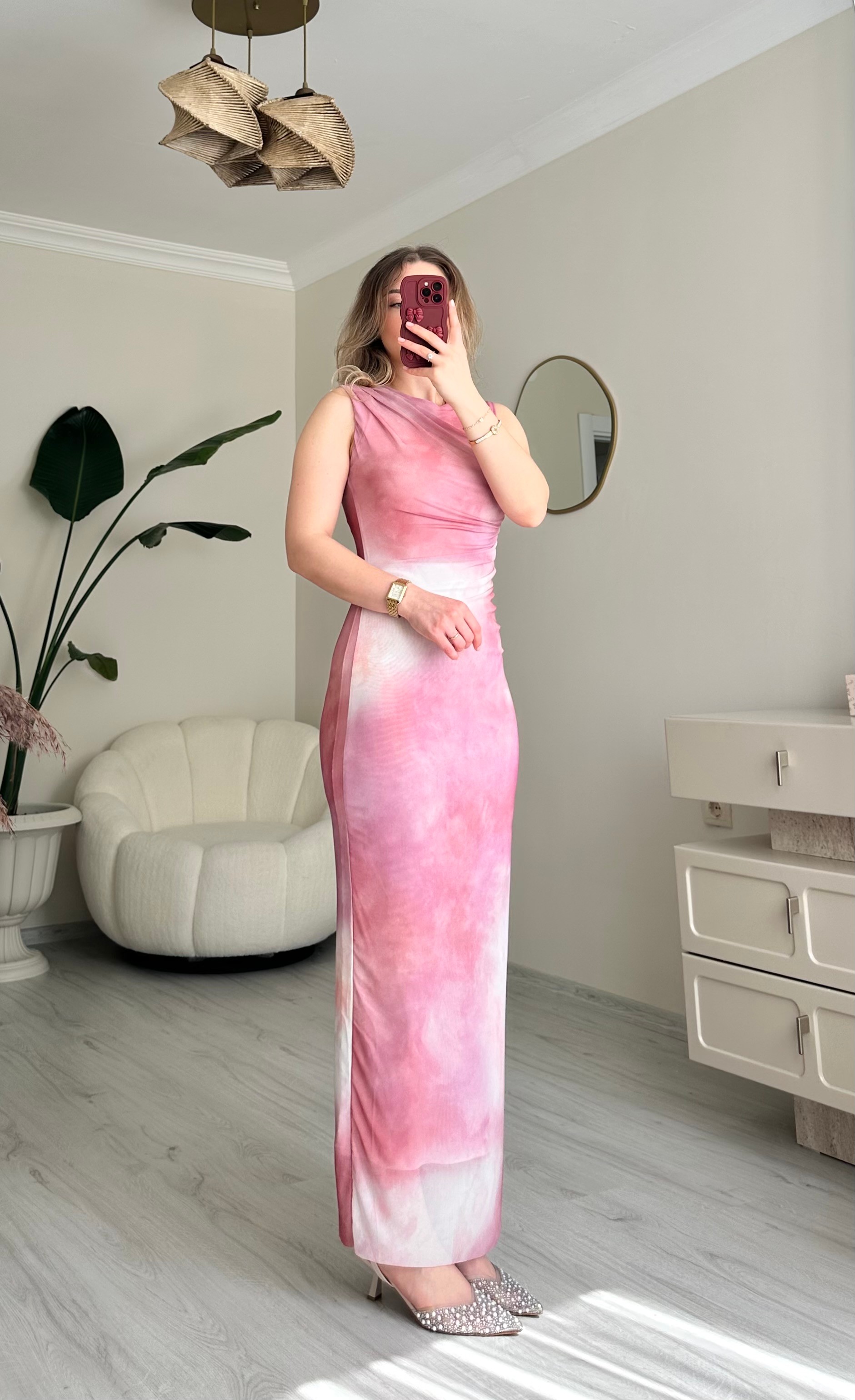 Tüllü Likralı Sıfır Kol Elbise