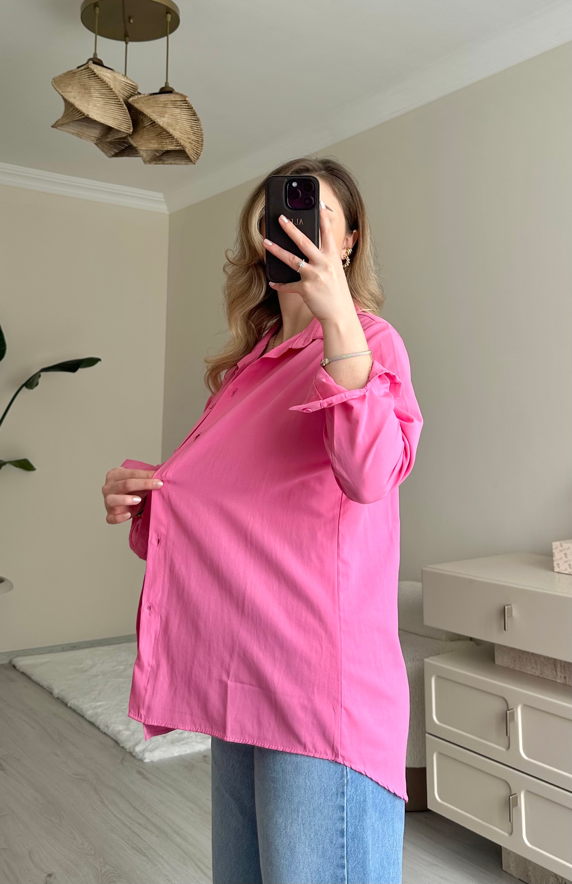 Poplin Şeker Pembe Oversize Gömlek