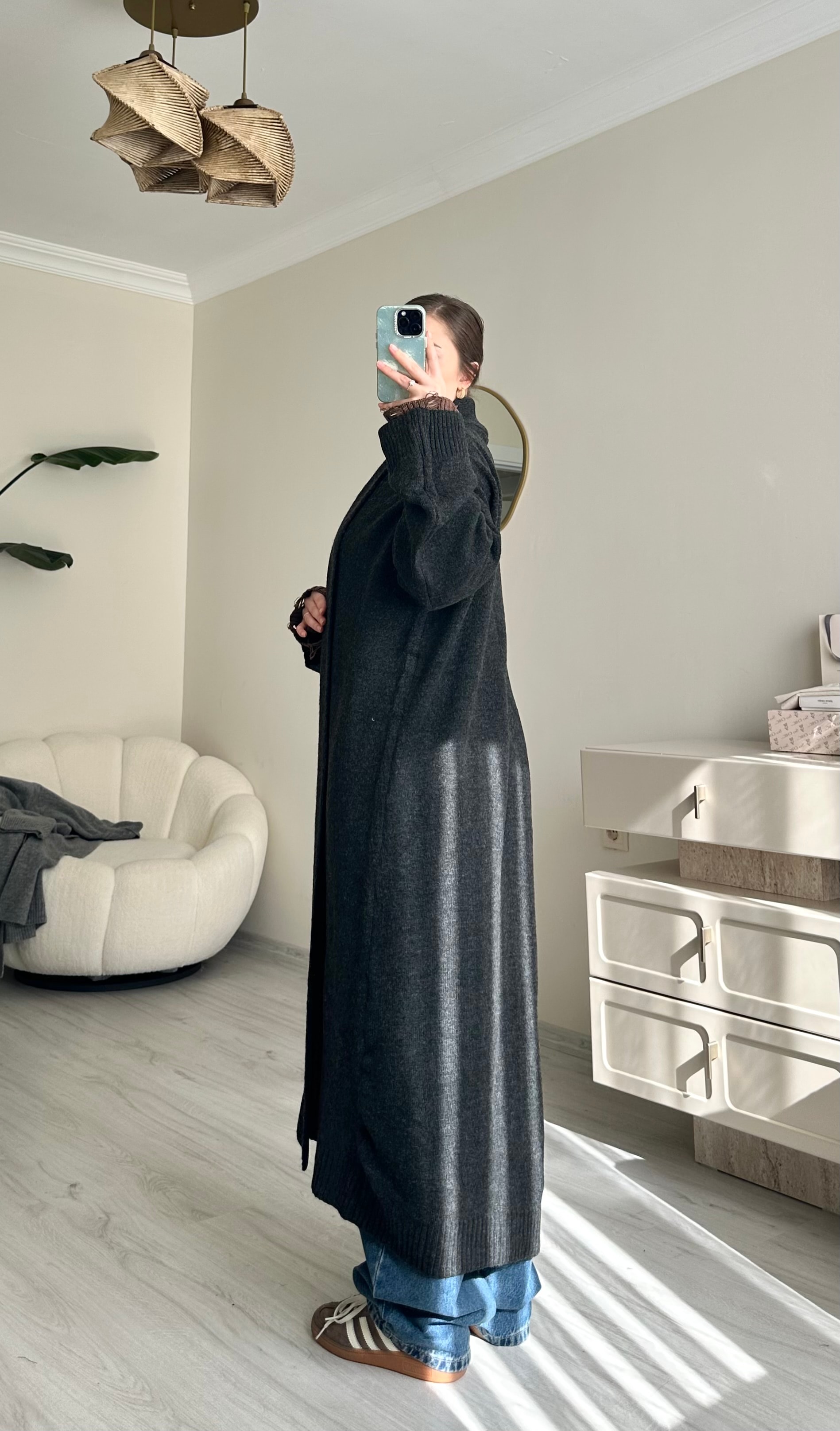 Premium Şal Yaka Oversize Maxi Boy Hırka