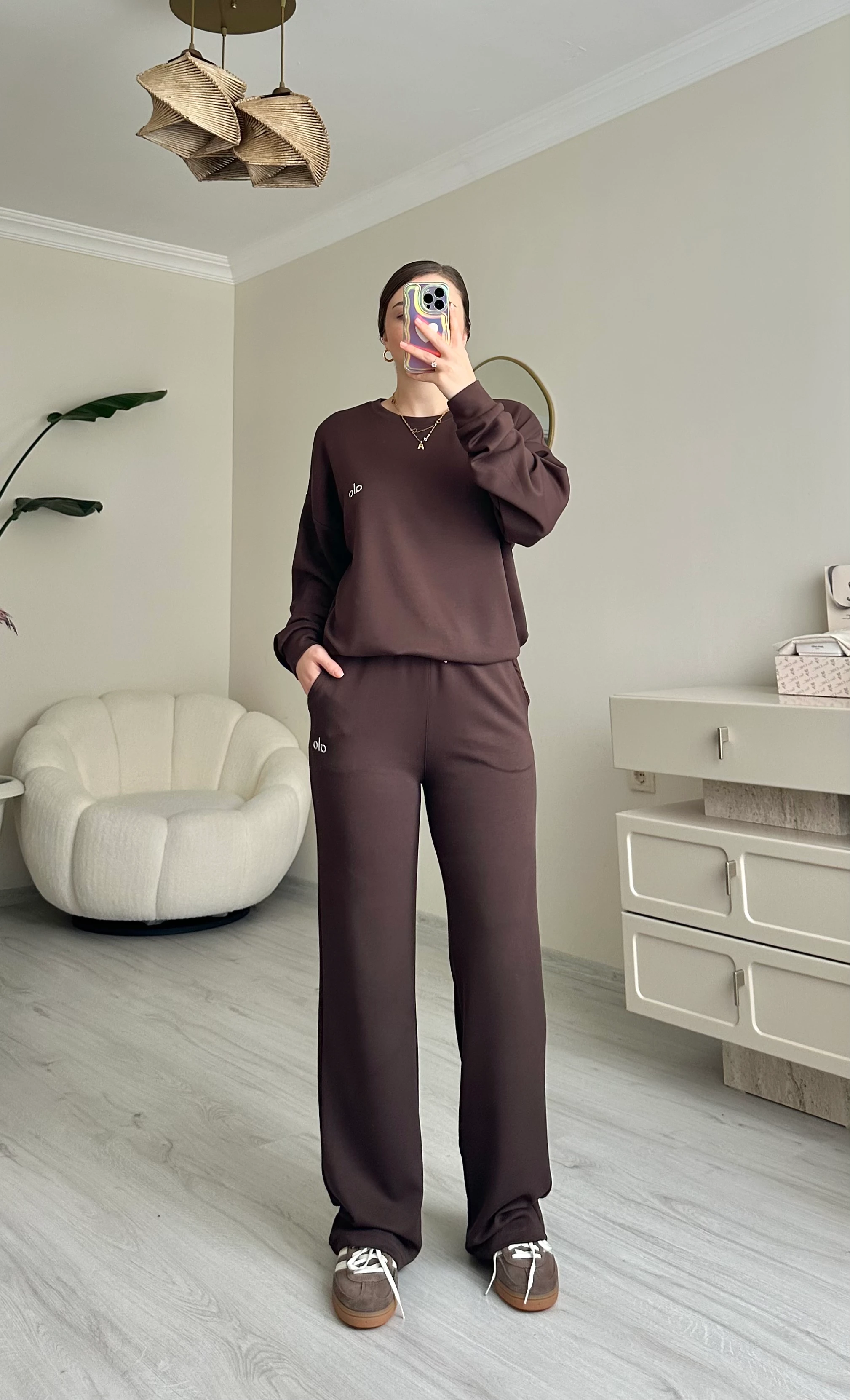 Premium Oversize Beli Lastikli Modal Takım - Acı Kahve