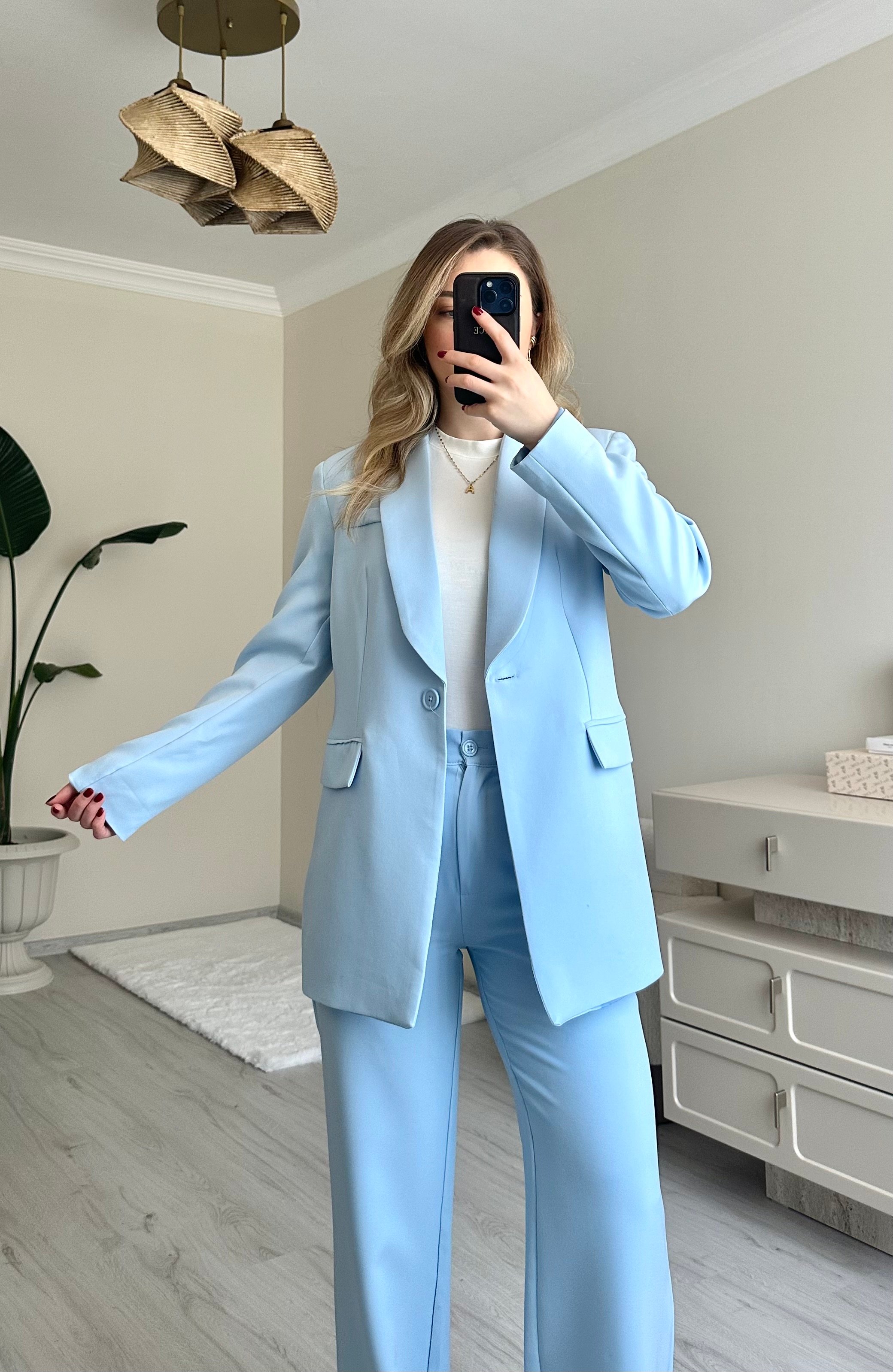 Premium Blazer Ceket Palazzo Pantolon Takım