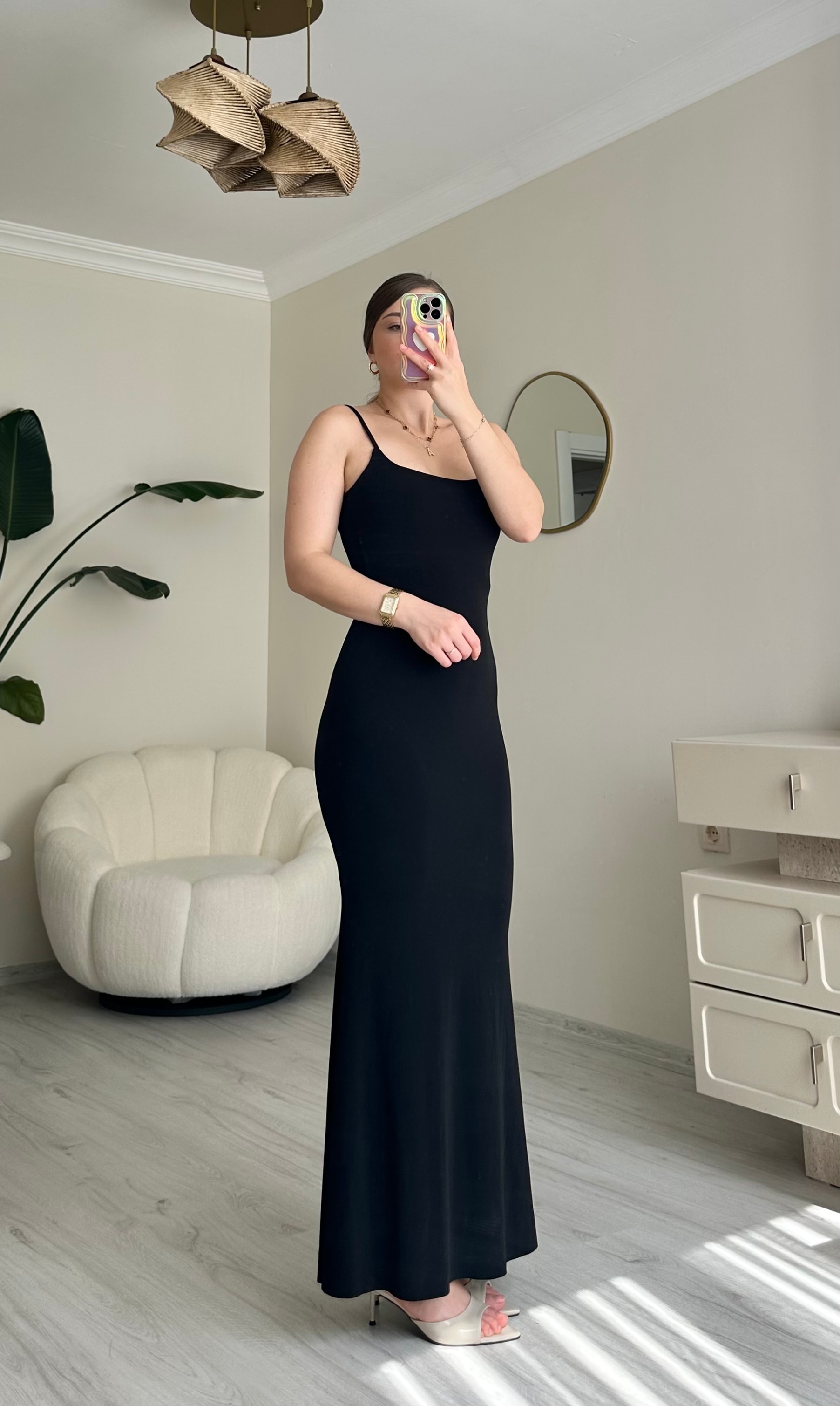İp Askılı Likralı Maxi Boy Elbise