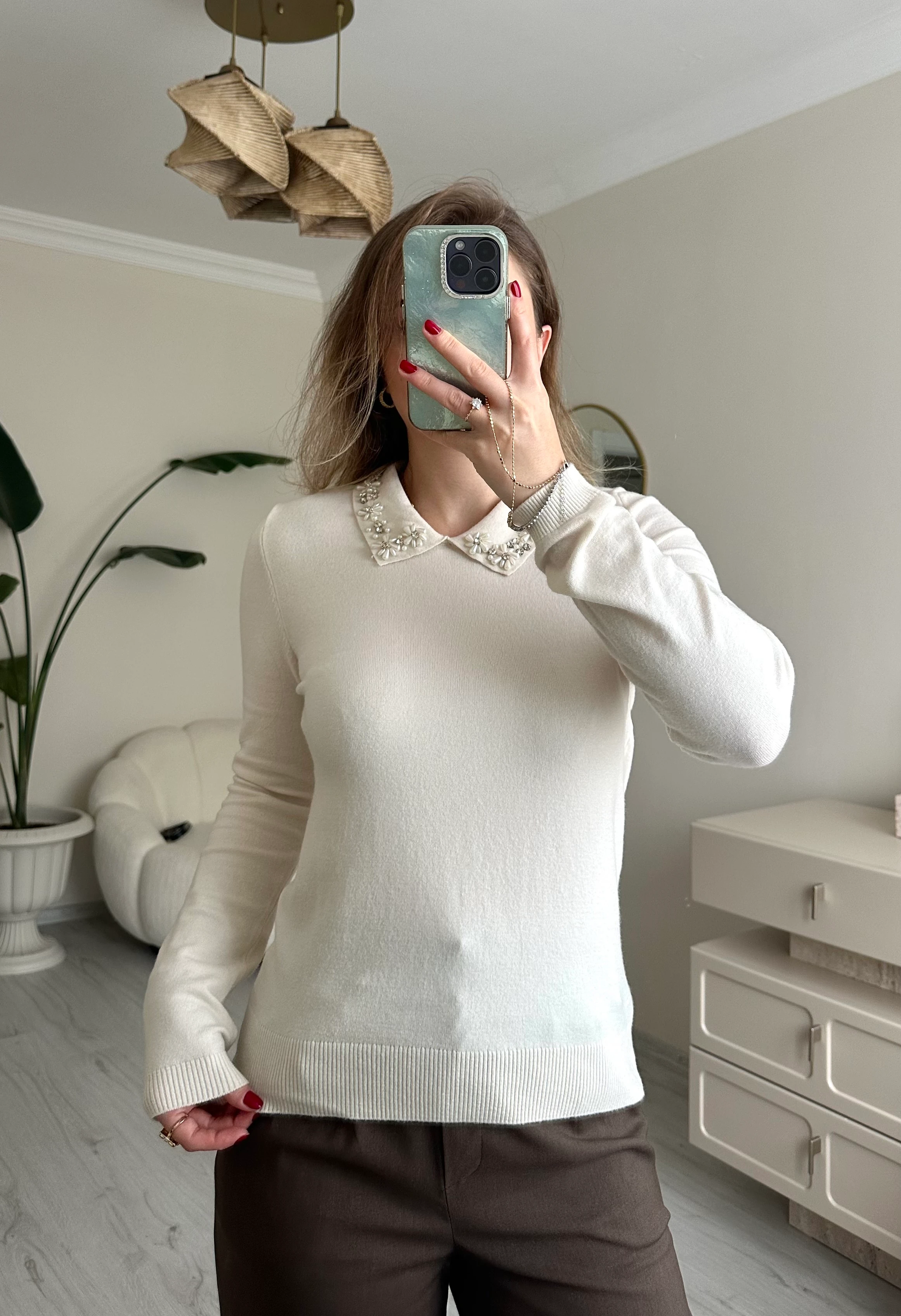 İnci-Taş Detay Yumuşak Dokulu Kazak