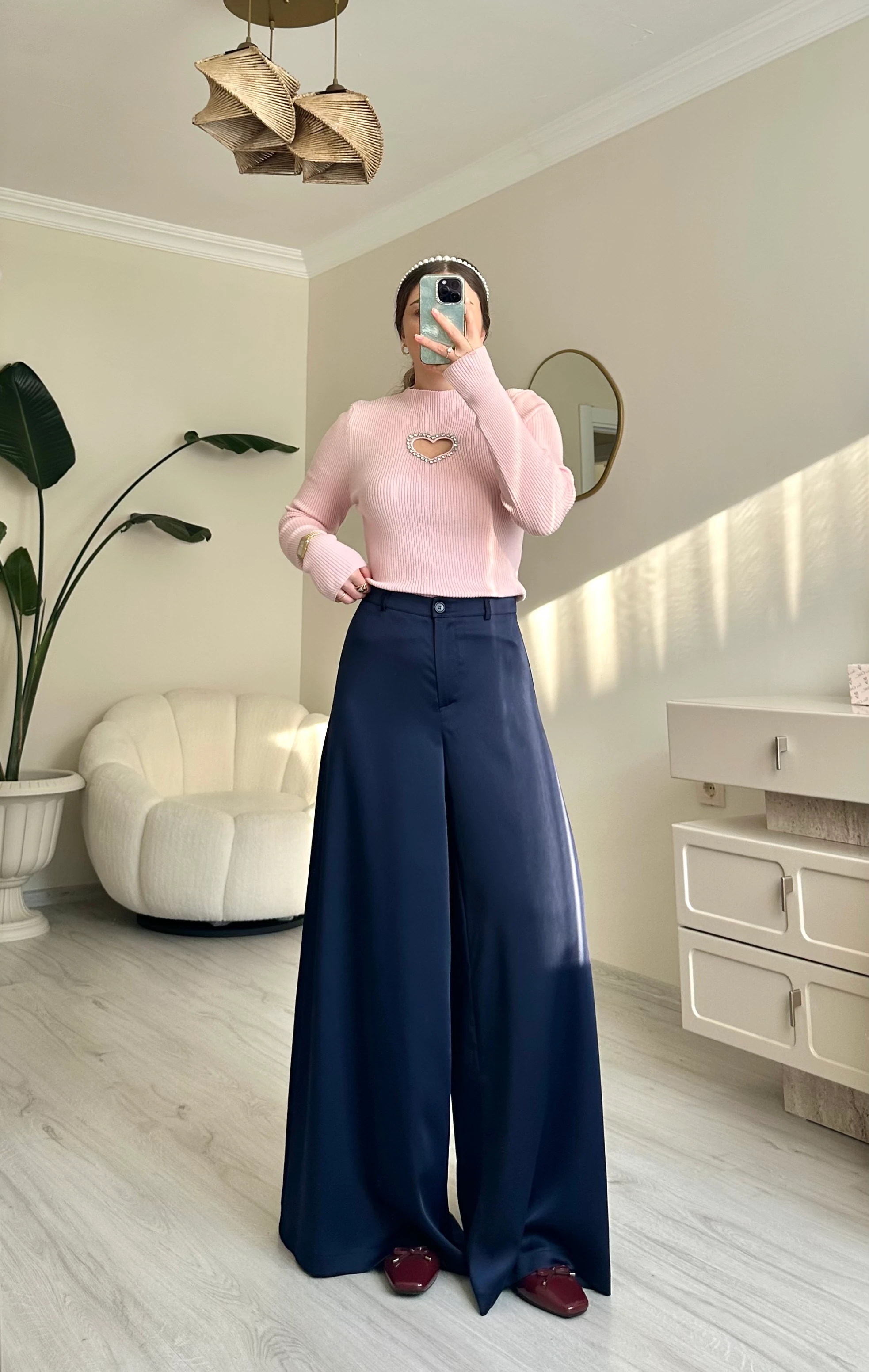 Premium Saten Maxi Paça Etekli Pantolon - Lacivert